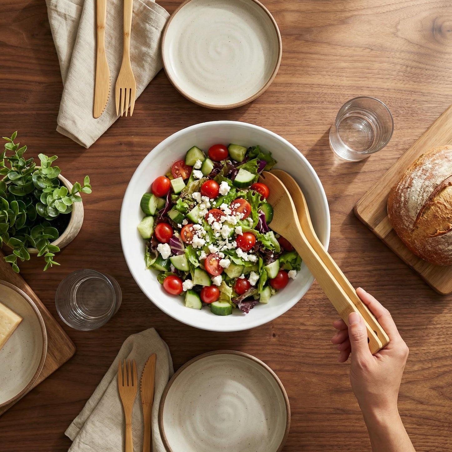 Wgtalation Large Ceramic Dinner Bowl - Handmade Salad Bowl Set, 58 oz. Dishwasher and Oven Safe, Vanilla White 9.5 inch”