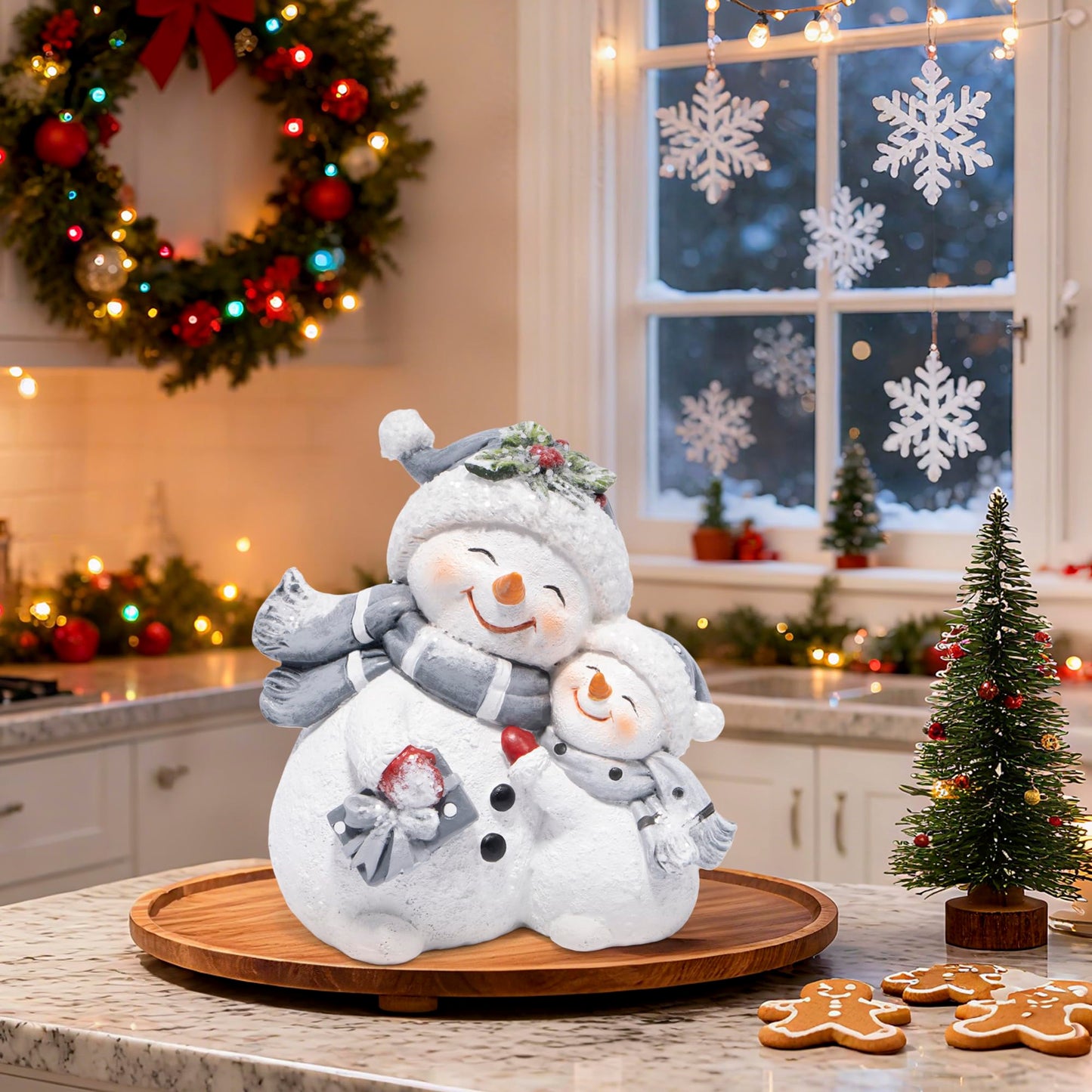 Hodao Snowman Figurines Decorations, Resin Snowman Ornaments for Indoor Home Decor, Cute Holiday Figurine Gifts for Bedroom, Living Room, Winter New Year Gift，Office Table Display