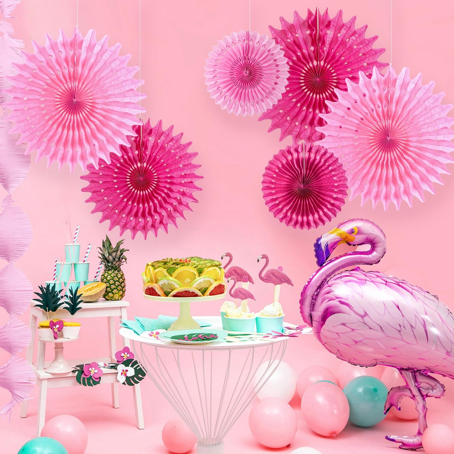 SUNBEAUTY Hanging Honeycomb Paper Fans, 12Pcs Hot Pink Hanging Tissue Paper Flowers Party Decorations for Wall, Pink Birthday Paper Decor for Baby Shower, Graduations, Bachelorette, Wedding, Room