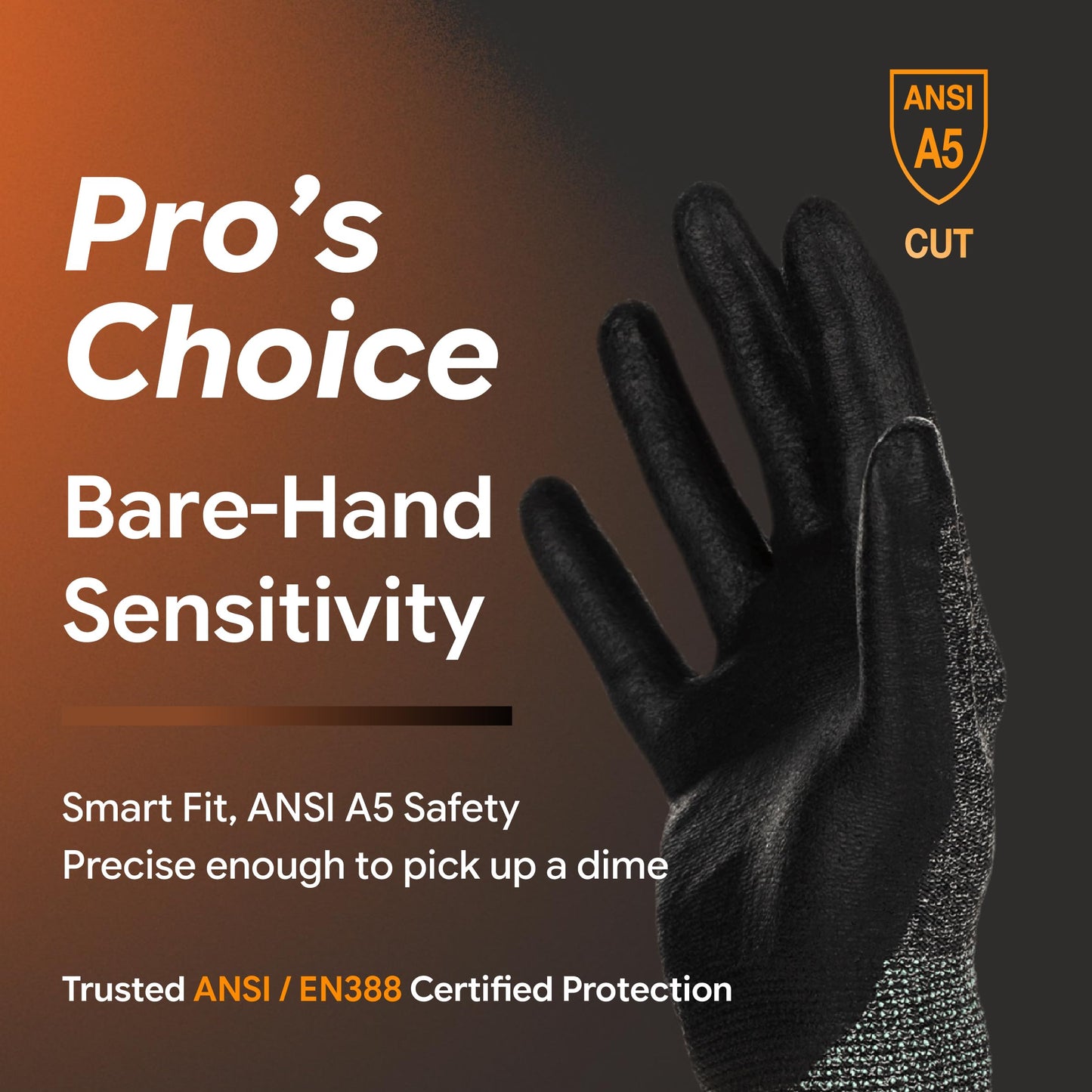 DEX FIT Level 5 Cut Resistant Gloves Cru553, 3D-Comfort Fit, Firm Grip, Thin & Lightweight, Touch-Screen Compatible, Durable, Breathable & Cool, Machine Washable; Grey L (9) 1 Pair