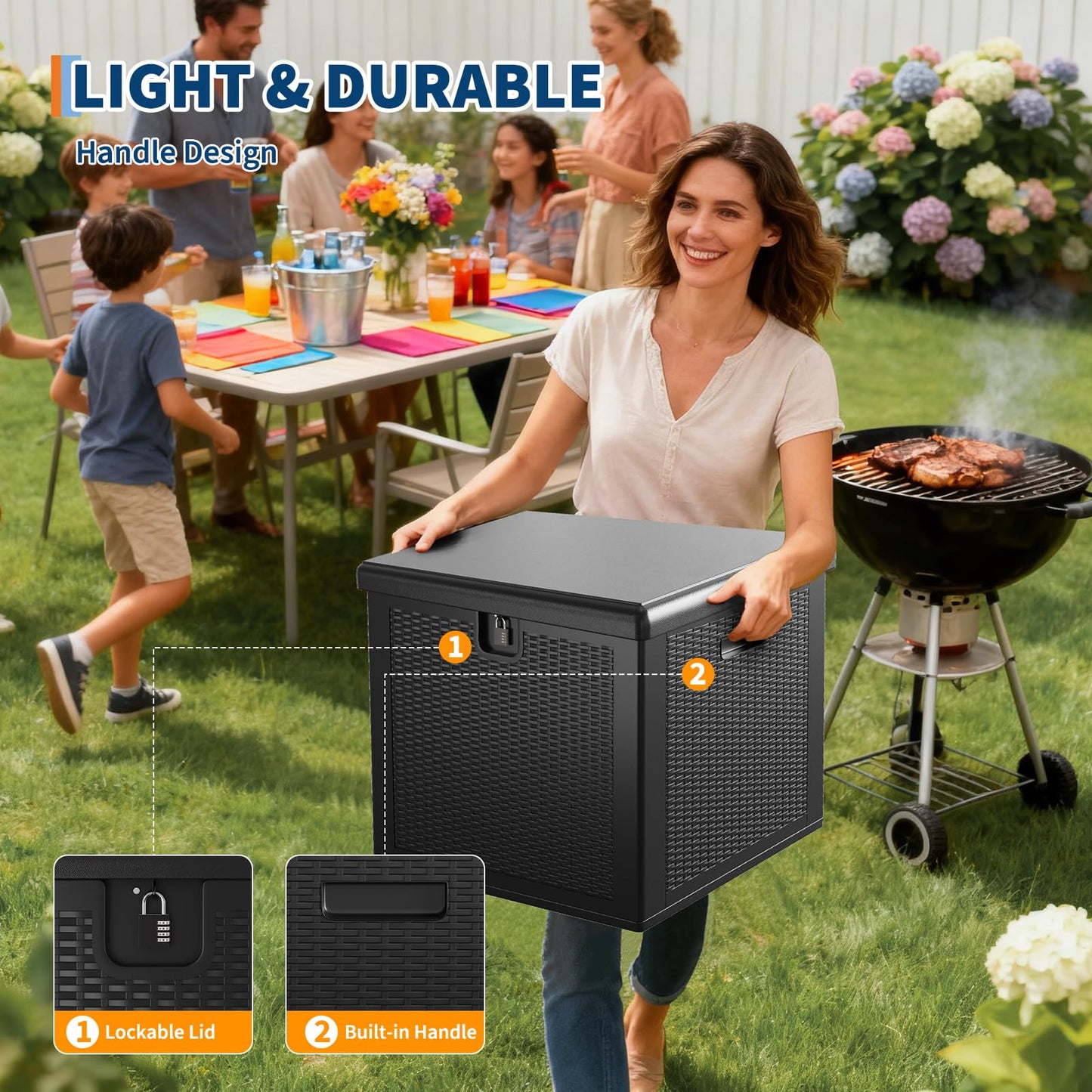 GarveeLife 80 Gallon Outdoor Storage Box, Large Resin Deck Box with Hydraulic Air Rod, Weatherproof & Lockable Outdoor Storage Bin for Patio Cushions, Garden Tools, Pool Supplies, Porch, Black