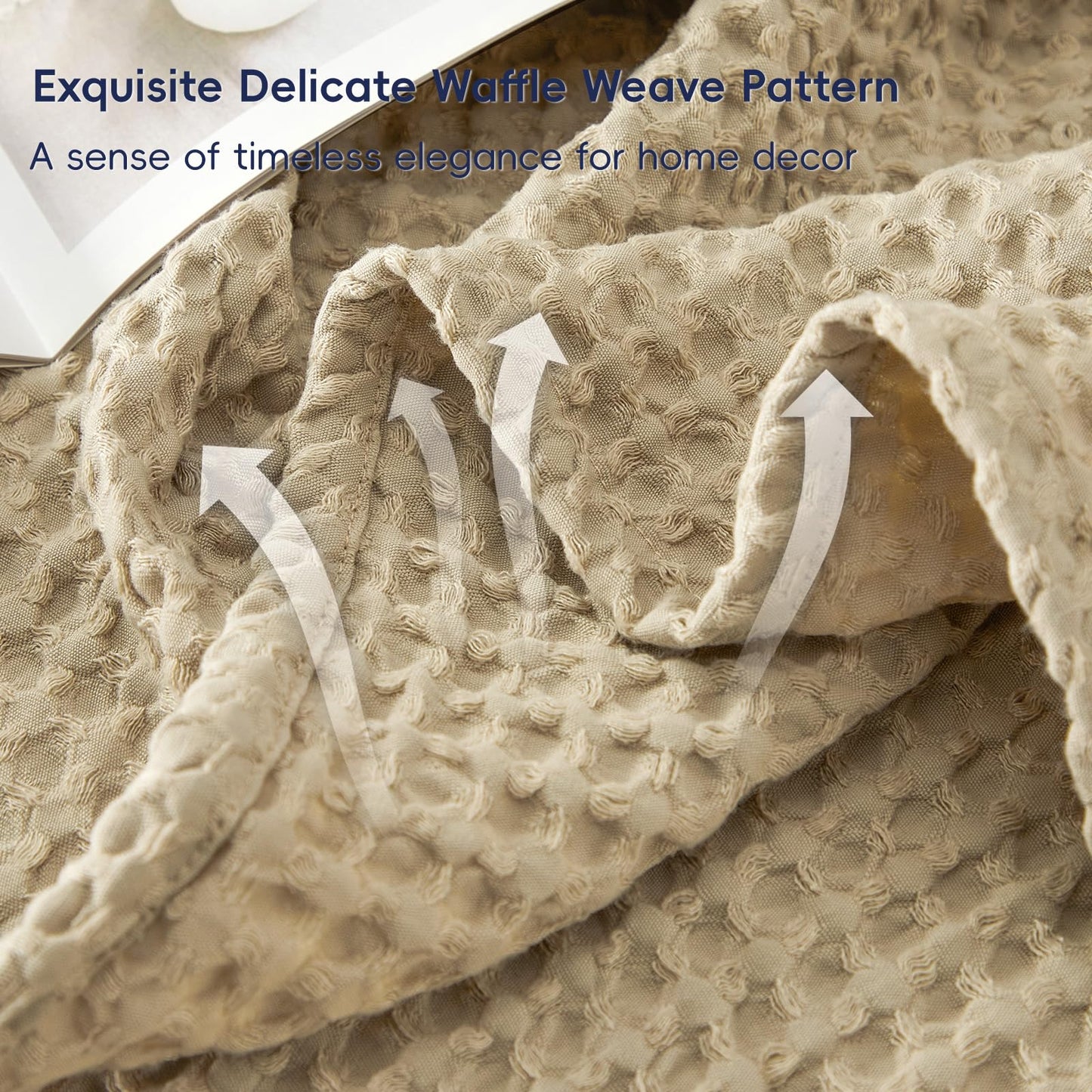 PHF Ultra Soft Waffle Weave Throw Blanket 50"x 60"- Washed Lightweight Breathable Cozy Woven Blanket for Bed - Aesthetic Decor for Couch Bedding Sofa Home Car - Khaki