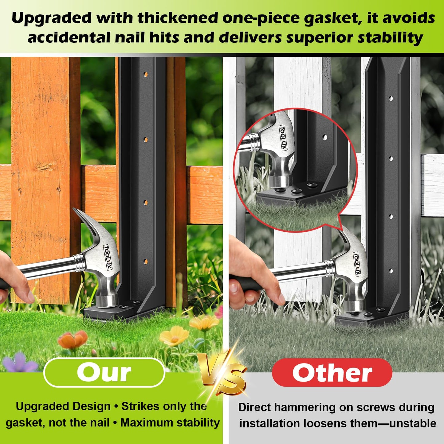 4 Pcs Fence Post Repair Kit, Heavy Duty Fence Post Anchor Ground Stakes for Repair Tilted, Broken Wood Support