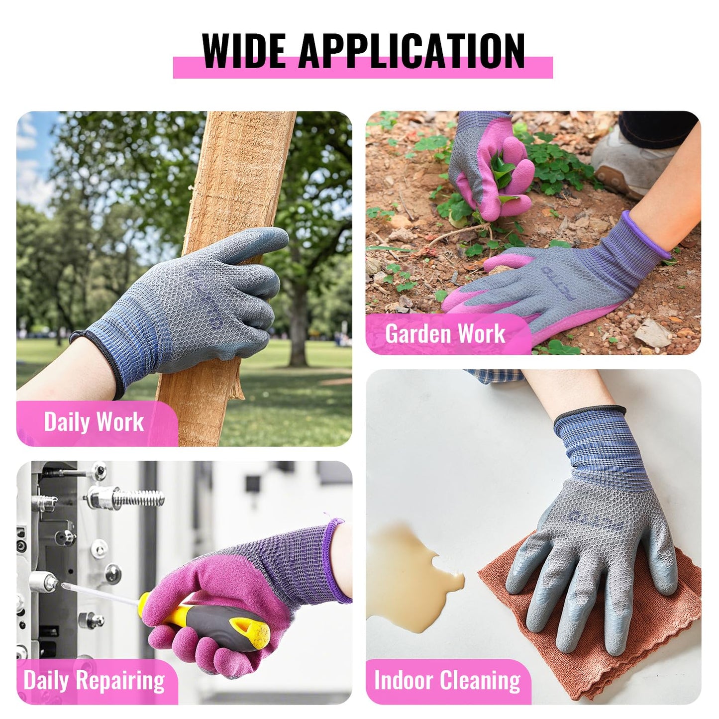 FCTTD Gardening Gloves for Men 3 Pairs, Garden Gloves for Pruning Flower Rose, Weeding, Digging, Raking, Flower gloves with Rubber coating (Medium, Grey)