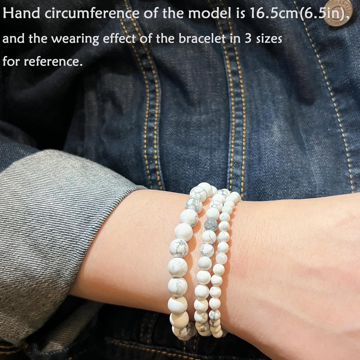 CHCCOYE 6mm Natural Healing Gemstone Bracelet Handmade Yoga Stretch Elastic Bracelet Stress Relief Crystal Jewelry for Men and Women (6mm, Howlite)