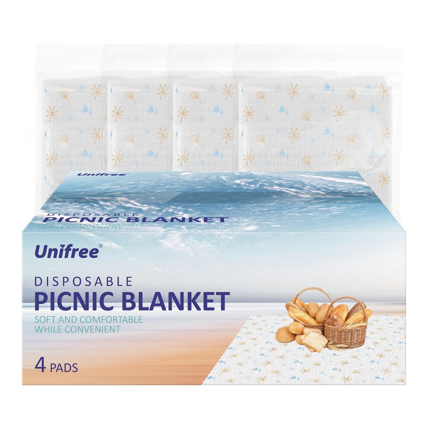 UNIFREE Disposable Picnic Mat, Extra Large Picnic Outdoor Blanket,Disposable Tablecloth for Dining, Camping, Indoor and Outdoor,4 Pads