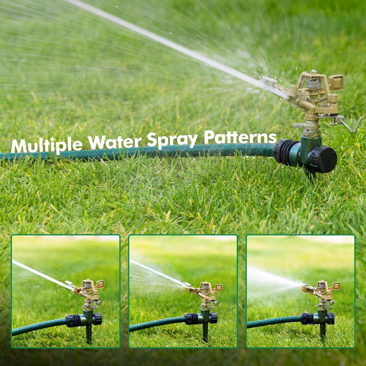 RESTMO 2 Pack Heavy Duty All-Metal Impact Sprinkler, Zinc Alloy Lawn Sprinkler Head on Sturdy Spike Base, 360° Adjustable Coverage Nozzle for Large Area Irrigation