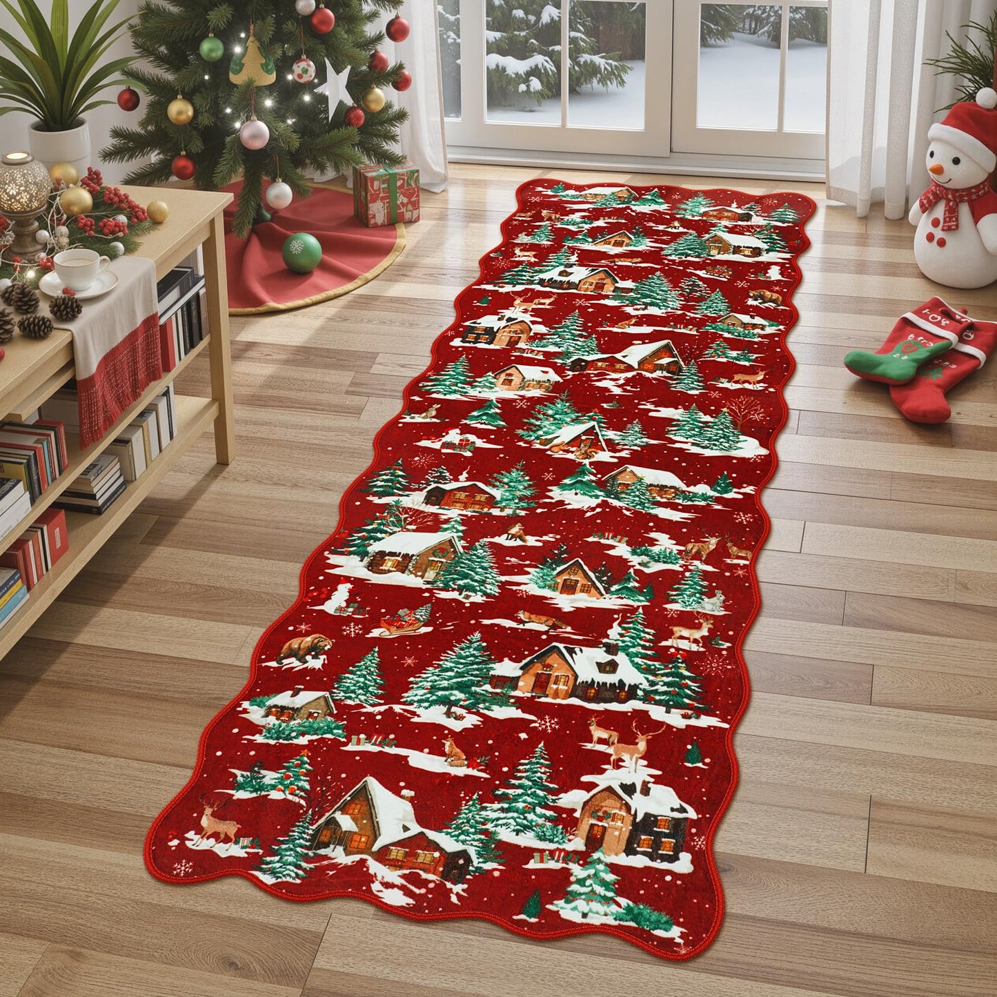 LIVEBOX Christmas Runner Rug Runners for Hallways, 2x6 Red Washable Kitchen Rugs Non Slip, Xmas Christmas Tree Rug for Entryway, Runner Carpet Kitchen mat for Bathroom Bedroom Laundry Holiday Decor
