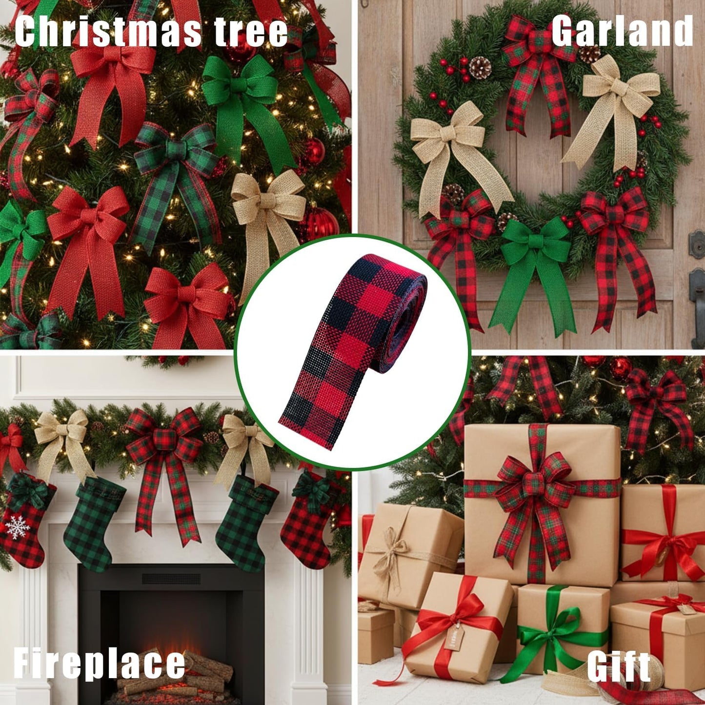 6 Rolls 36 Yards Plaid Ribbon for Gift Wrapping 1 Inch Christmas Burlap Ribbon Rolls for Wreath Bow Gift Decorations
