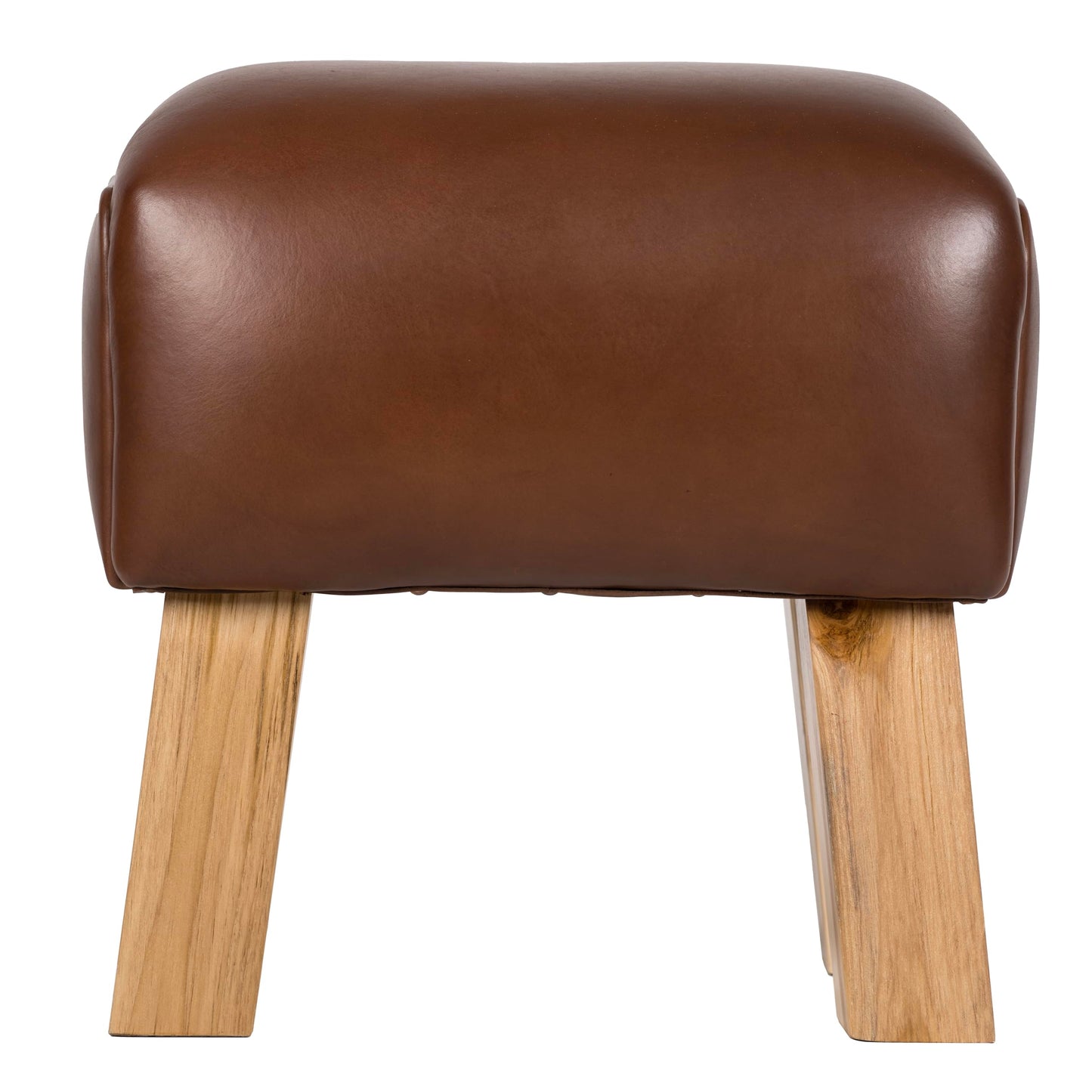 Bare Decor Gorgie Accent Stool in Brown Genuine Leather with Teak Legs Small