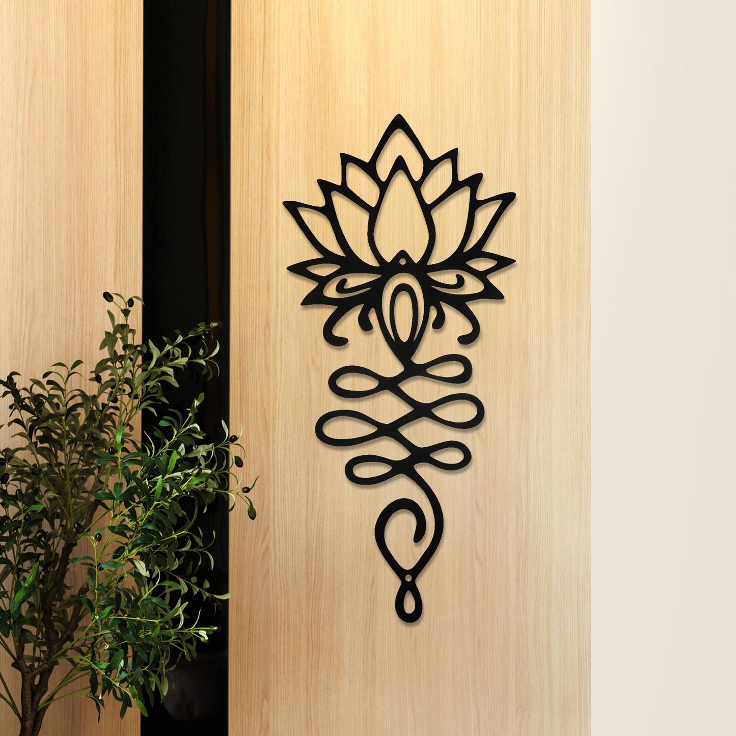 Lotus Flower Wall Decor – Black Metal Yoga Wall Art with Lotus Design, Spiritual Home Décor Sculpture for Meditation Spaces, Living Room, Bedroom, Office