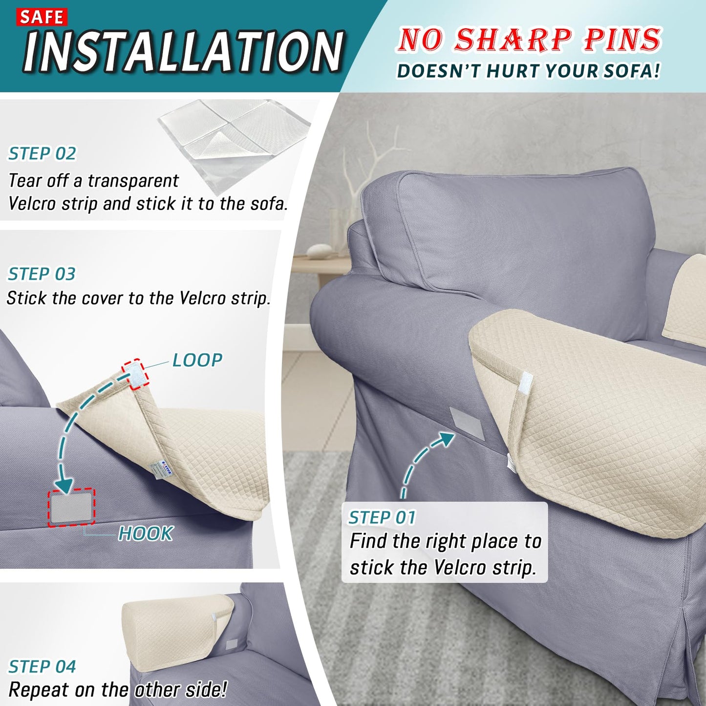 Roytub Couch Arm Covers, Breathable Armrest Cover for Sofa, Armchair, Loveseat, Scratch-Resistant Recliner Arm Covers Protect and Decorate Your Sofa(Medium, Beige, 2PCS)