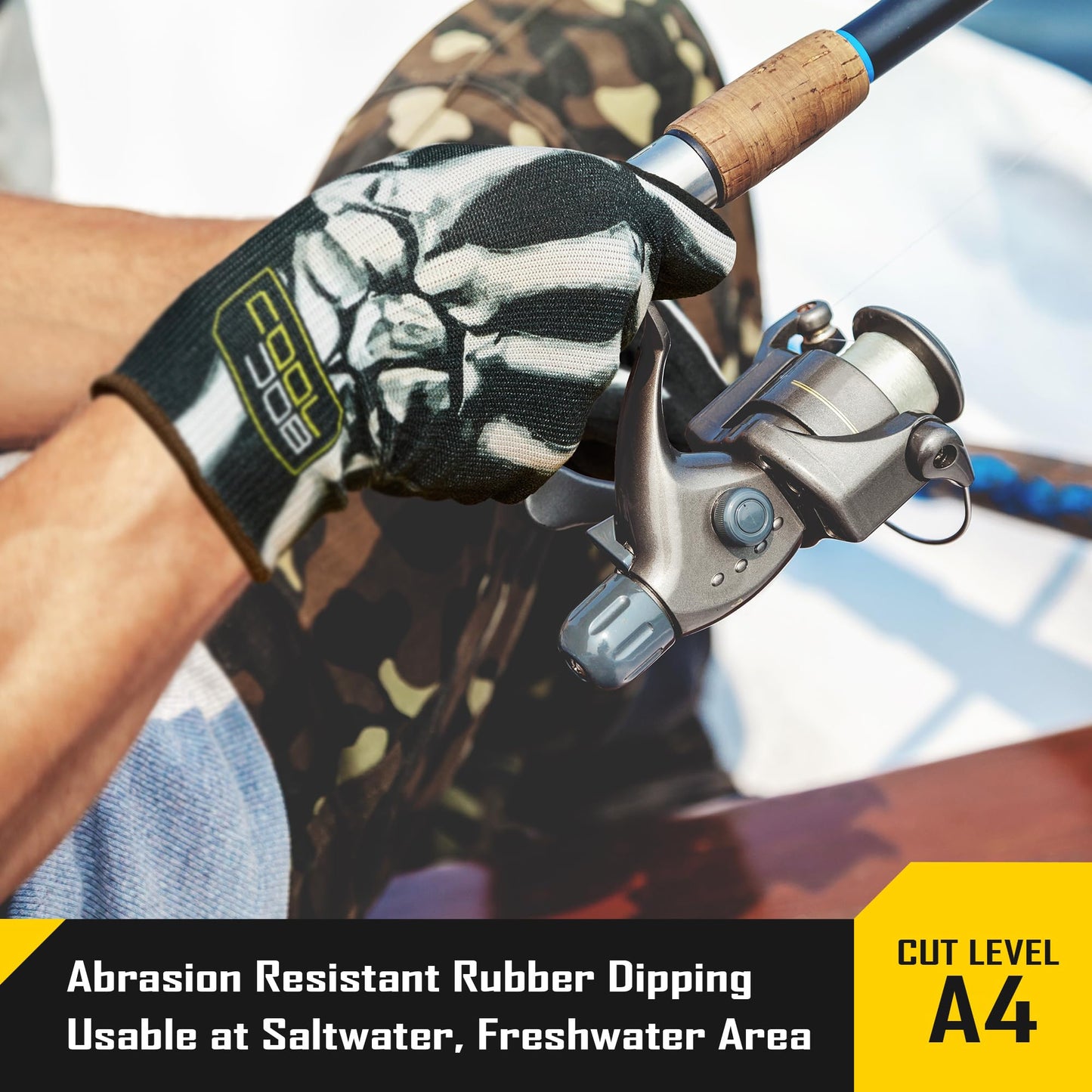 COOLJOB 2 Pairs A4 Cut Resistant Fishing Gloves for Men, Touchscreen Safety Work Gloves with Grip Nitrile, Knife Proof Anti-slip Dexterous Rubber Coating for Glass Handling Wood Carving, Large