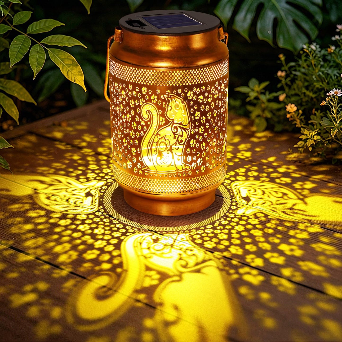 Cat Solar Lanterns Outdoor Waterproof Garden Decor, Birthday Gifts for Mothers Day Women Mom Grandma, Metal Sunflower Hanging Solar Lights for Outside Yard Patio Pathway Backyard Porch