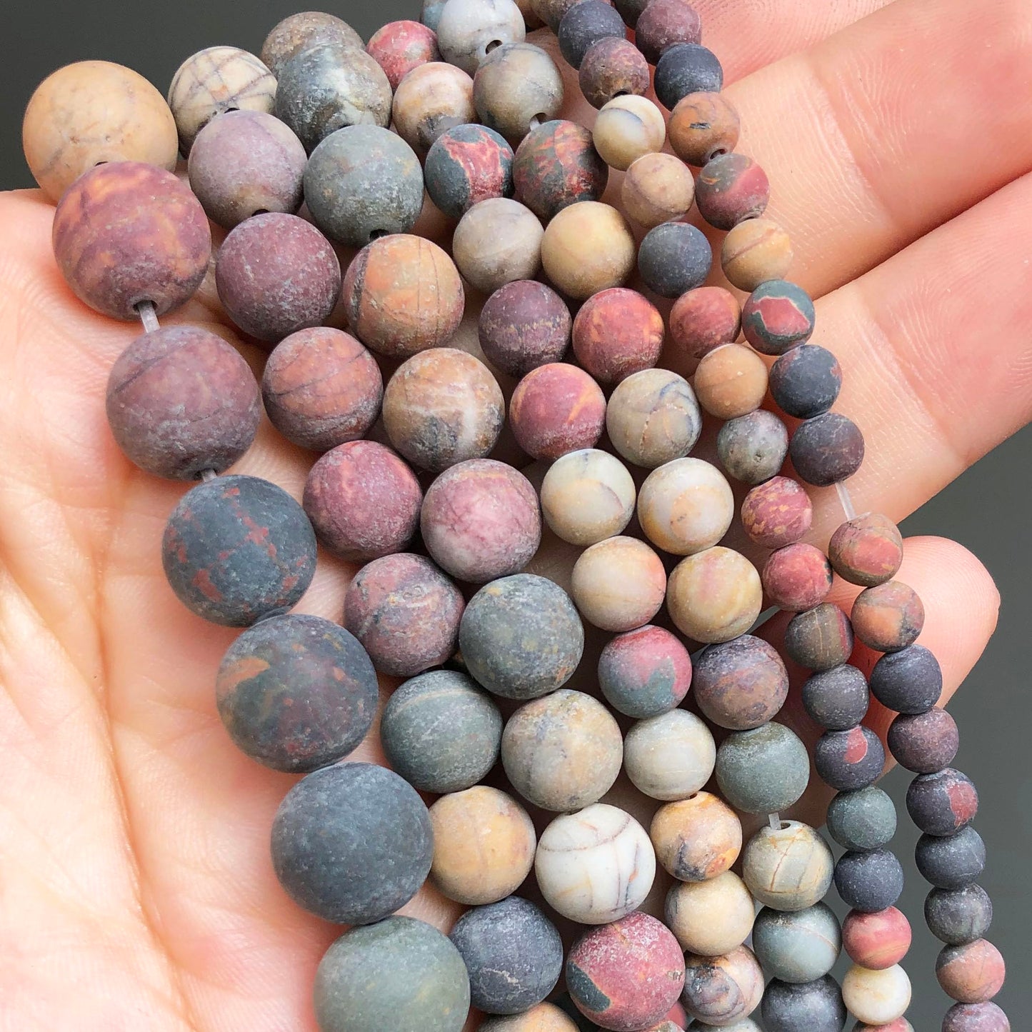 NITOPUPU 100Pcs 8mm Matte Picasso Jasper Beads for Jewelry Making, Natural Round Loose Gemstone Stone Bead for Necklace Bracelets, Crafts for Adults with Crystal Stretch Cord
