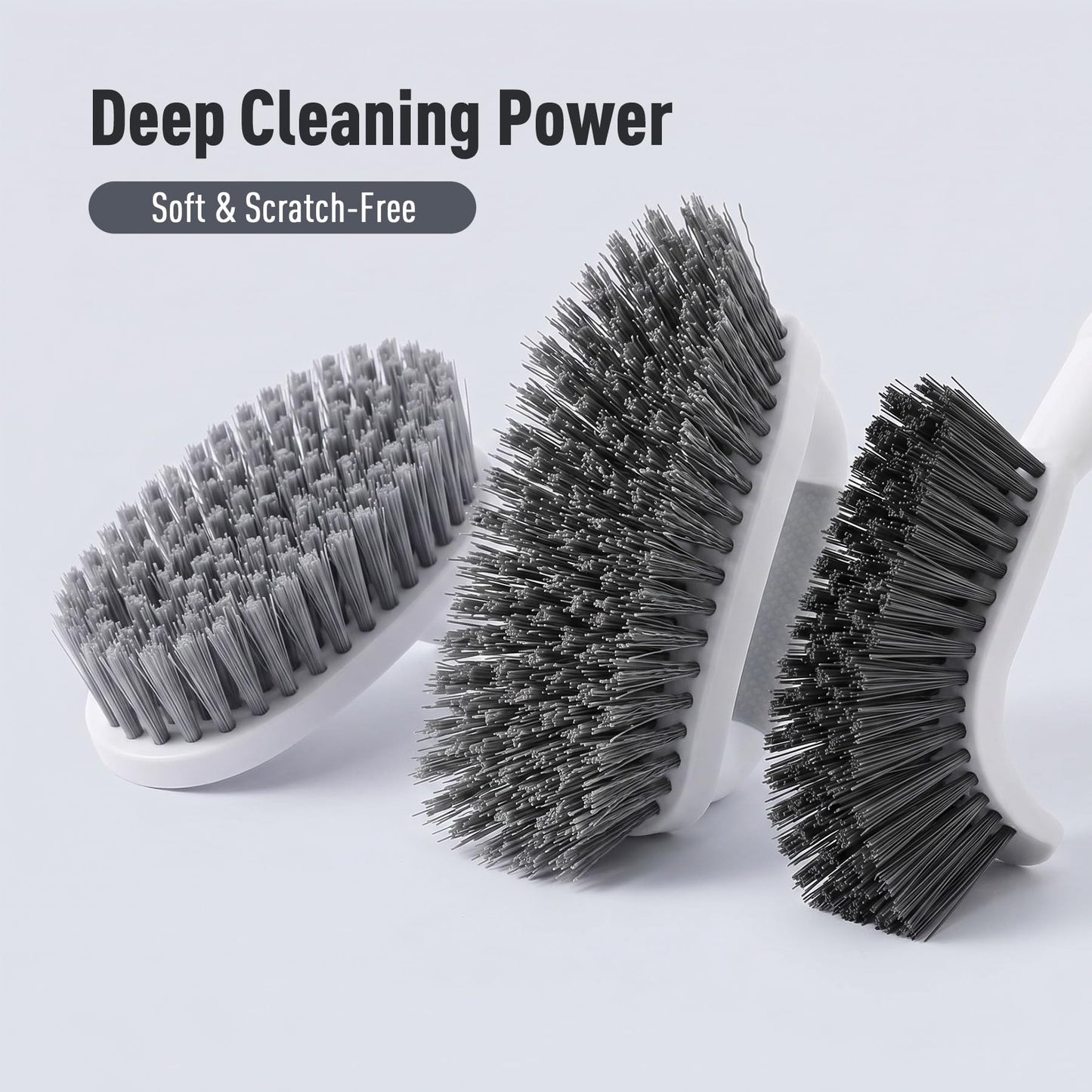 CLEANHOME 3 Pcs Scrub Brush,Multifunctional Cleaning Brush Set with Non-Slip Handle and Sturdy Bristles,Scrub Brushes for Cleaning Bathroom,Kitchen,Grout,Tile,Grey