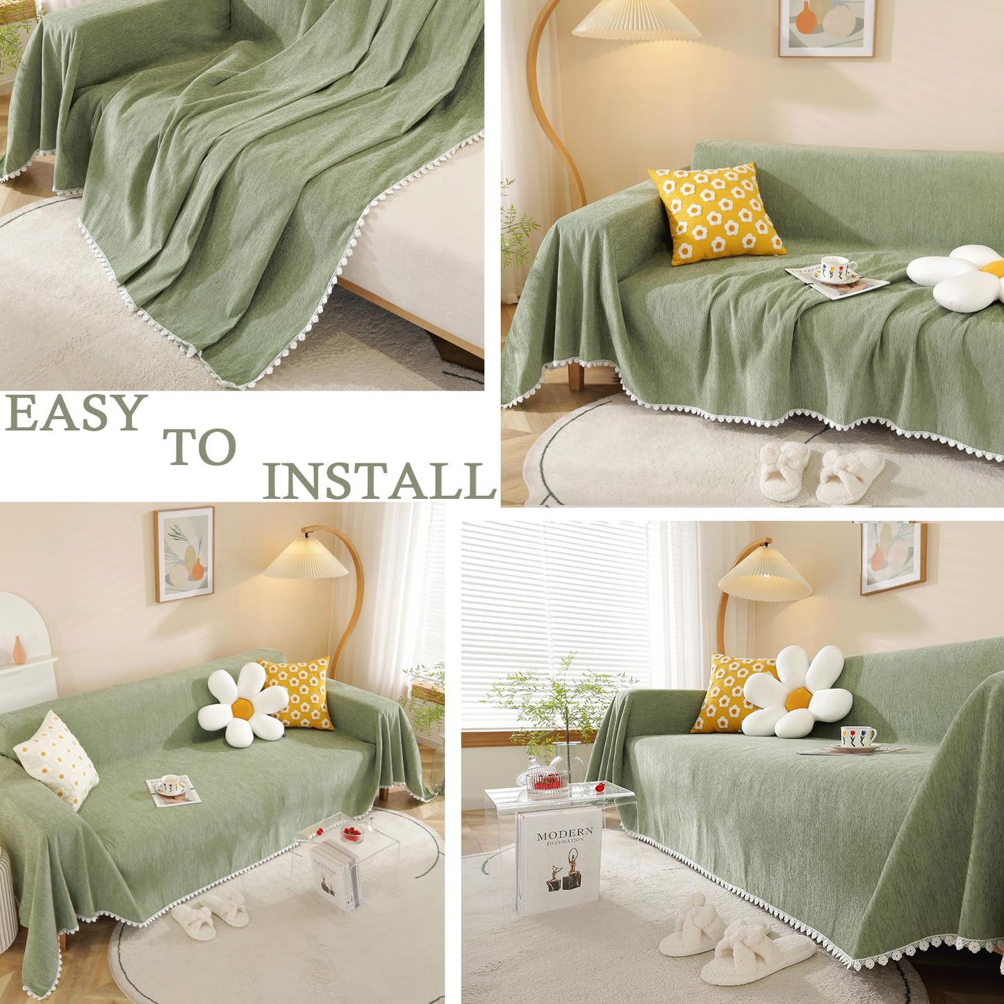 HANDONTIME Couch Cover, Sofa Covers, Sage Couch Cushion Cover Dog Furniture Protector for Living Room Chenille Couch Throw Cover Soft Thick Machine Washable Throw Blankets Sofa Slipcovers, 71" X150"