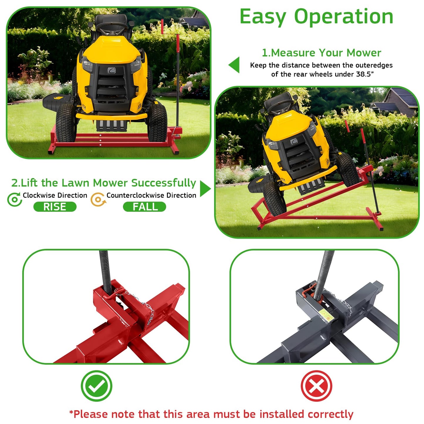 Lawn Mower Lift Jack, TUNTENDO Lifting Platform 882 Lbs Capacity Telescopic Maintenance Jack for Garden Tractors & Riding Lawn Mower with Manual Handle & Power Tool Extension Handle (Red)