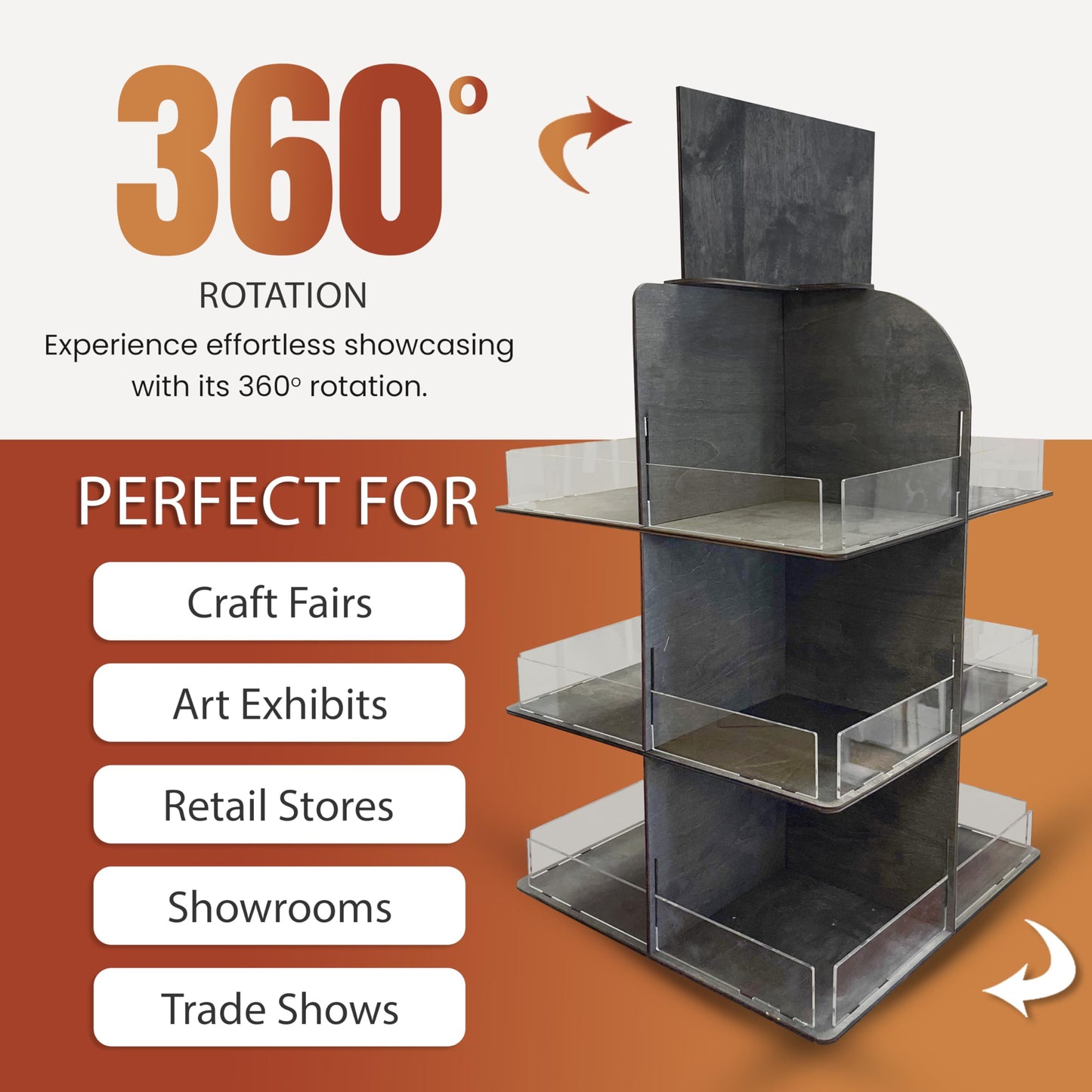 Versatile 4-Sided Rotating Display Stand for Candy, Snacks, Jams, Produce and More - Ideal for Craft Shows, Farmers Markets, and Retail Stores - 12 Shelves, Heavy-Duty Design, Easy Setup (Black)