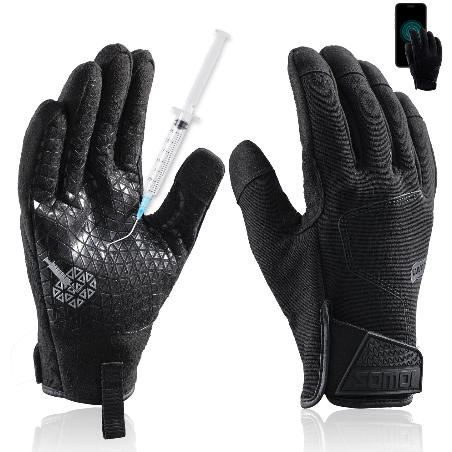 TAILI Level 3 Needle, Level 5 Puncture Resistant Work Gloves for Gardening, Touchscreen, Breathable, Grip Enhanced A7 Cut Resistant Safety Gloves, Black, Small (S), 1 Pair