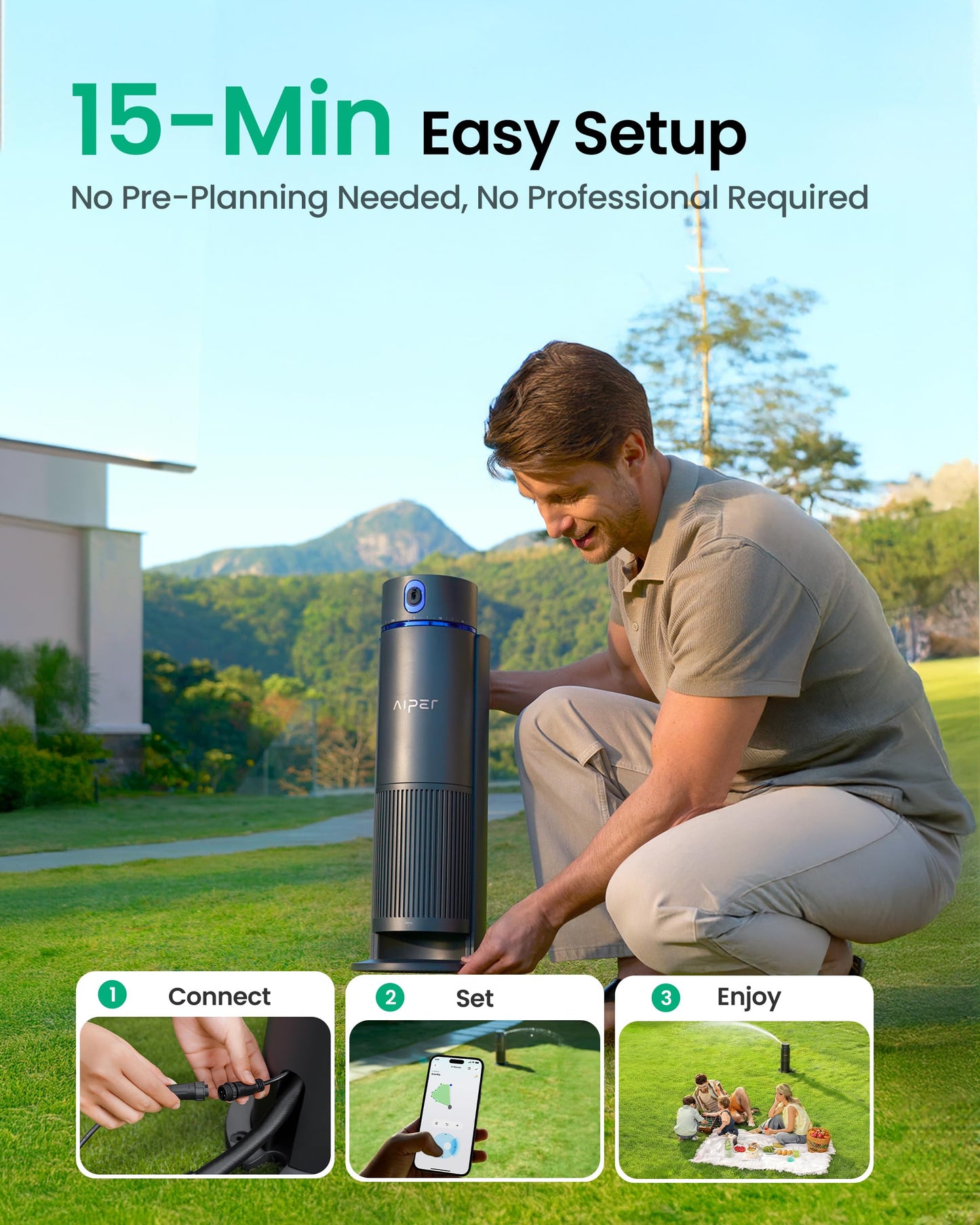 Aiper IrriSense 2 Smart Irrigation System, 4-in-1 Multi-Zone Watering Device, App Control, Smart Scheduling, Garden Sprinkler with Rain Sensor, for Lawns up to 4,800 sq.ft.
