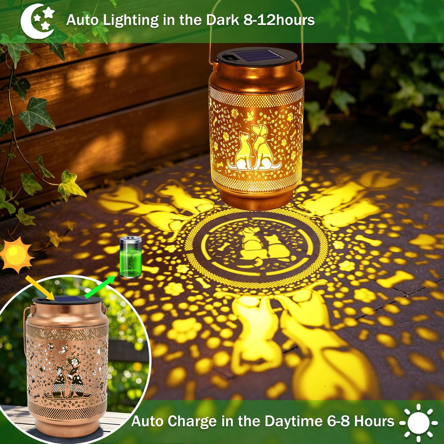 2 Pack Dog Solar Lanterns Outdoor Waterproof Garden Decor, Dog Gifts for Mothers Day Women Mom Grandma Birthday, Metal Hanging Solar Lights for Outside Yard Patio Pathway Backyard Porch