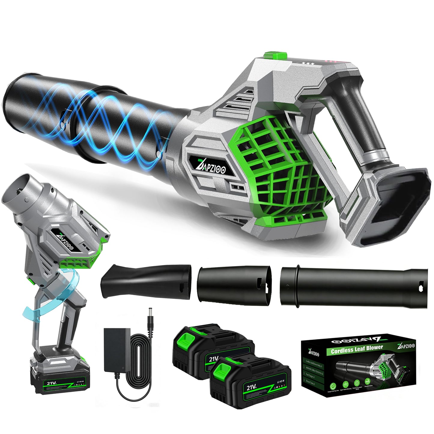 DAPZIOO Leaf Blower Cordless, 950,000 RPM,Turbo Fan 810CFM,4-Speed Mode Portable Lightweight Grass Blower with Battery and Charger,180° Rotatable 2-in-1 Handheld Blower,Lawn Care/Yard/Car/Patio