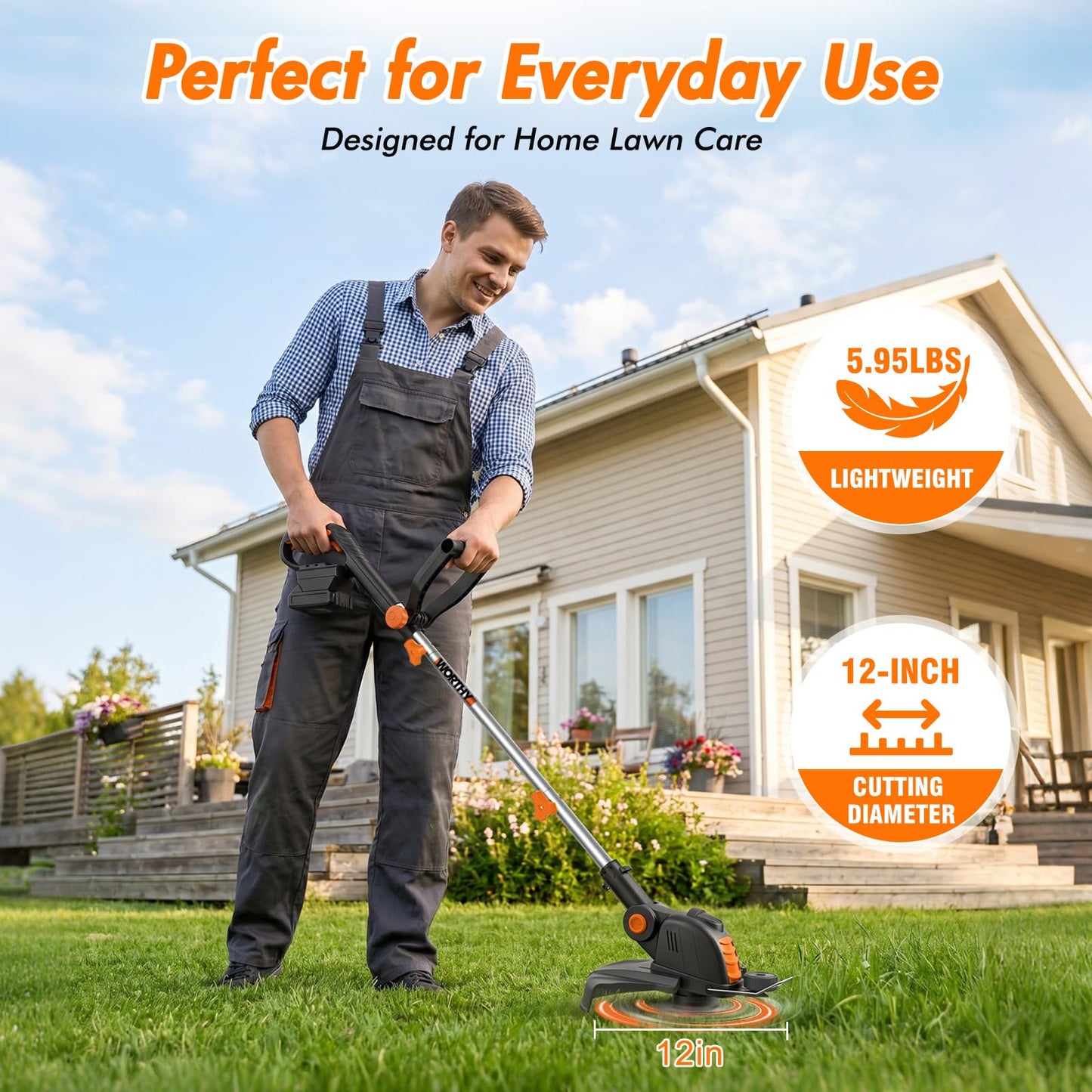 4000mAh Weed Wacker Weed Eater: 21V Electric Cordless Edger and String Trimmer 2in1 Lawn Tool Battery Powered 12 Inch Grass Cutter with 2Pack 4.0Ah Batteries and Charger for Yard Garden Home Use