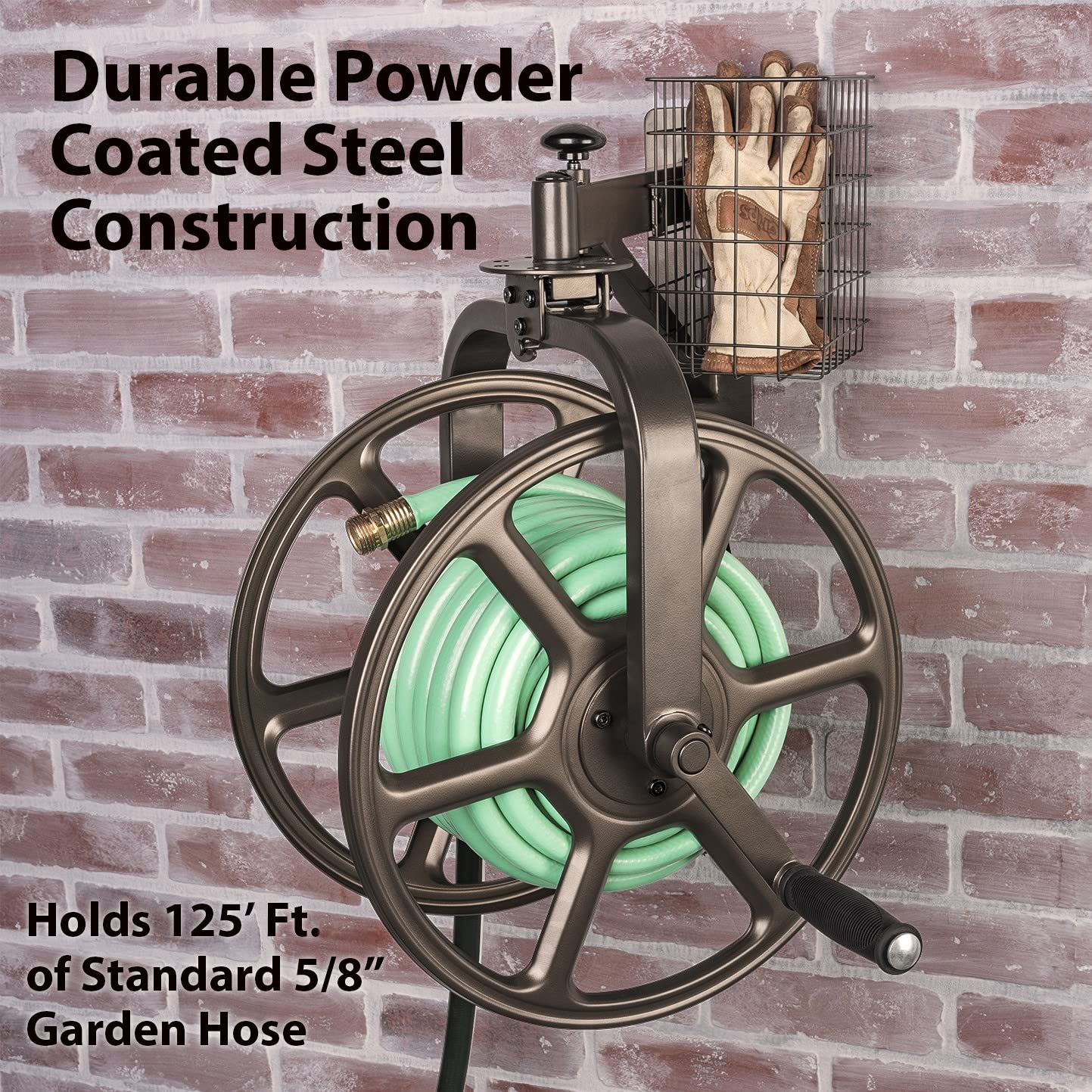 Liberty GARDEN 712 Single Arm Navigator Multi-Directional Garden Hose Reel, Holds 125-Feet of, 5/8-Inch, Bronze