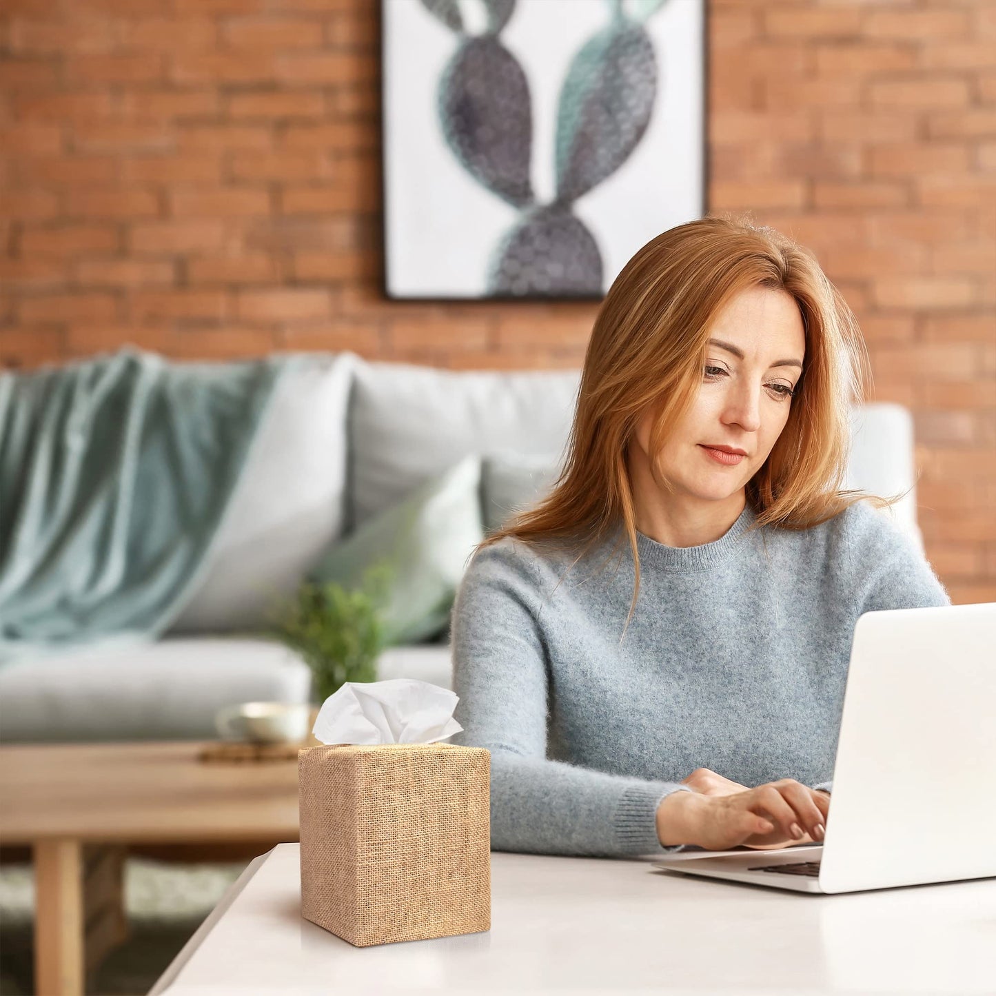 Stylish Tissue Box Cover - This Burlap Holder Instantly Covers Your Square Tissue Boxes - The Perfect Fall Decorative Cube Cover for Your Bathroom and Home