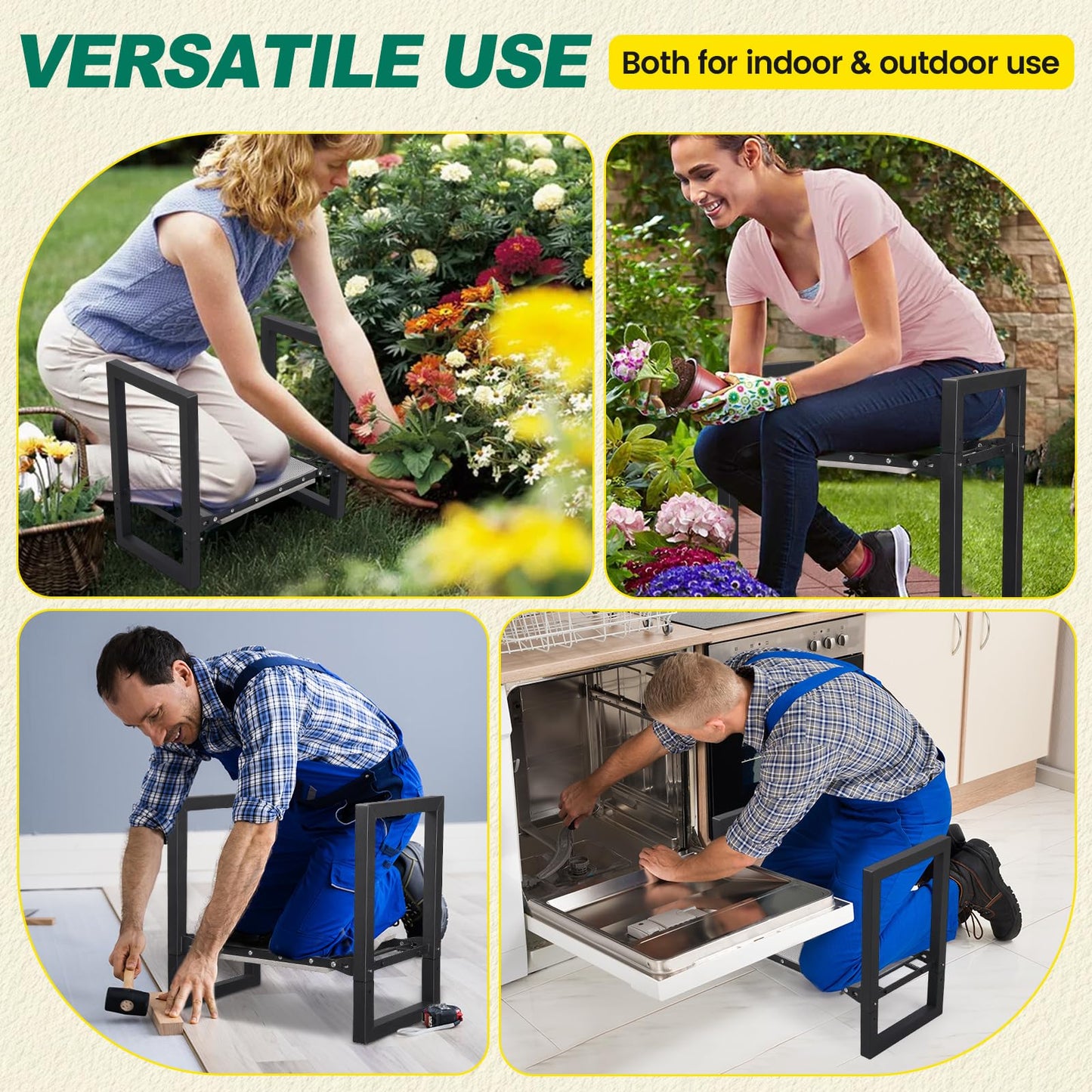 DIOVPLX Garden Kneeler and Seat Heavy Duty - 12.7" Wide Garden Kneeling Bench Stool with Handles, Folding Knee Seat Chair Gardening Gifts for Seniors Women Men Gardeners Pain-Free Weeding Planting
