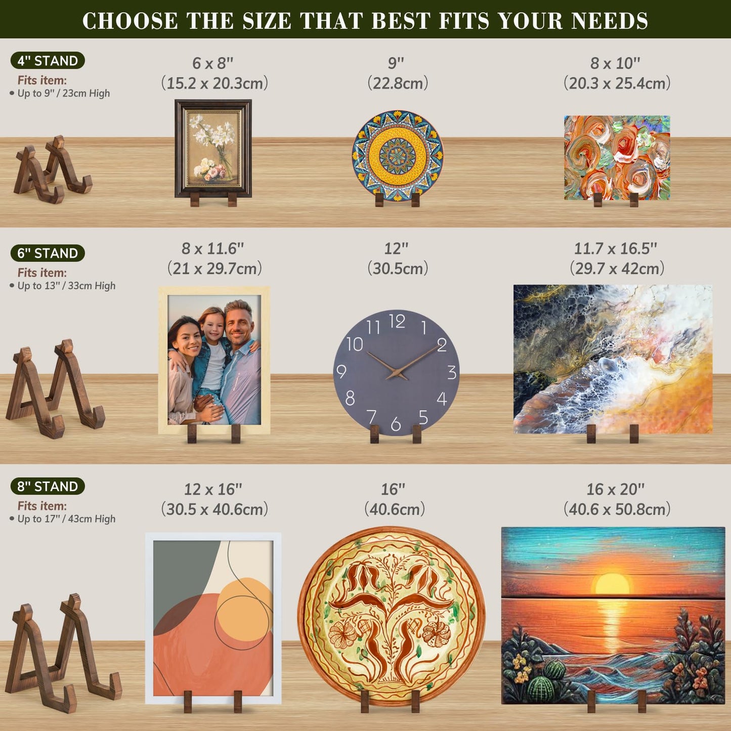 ANBOXIT Plate Display Stand, 6 Inch Plate Holder for Displaying, Decorative Picture Frame Dish Photo Plaque Platter Wood Stand
