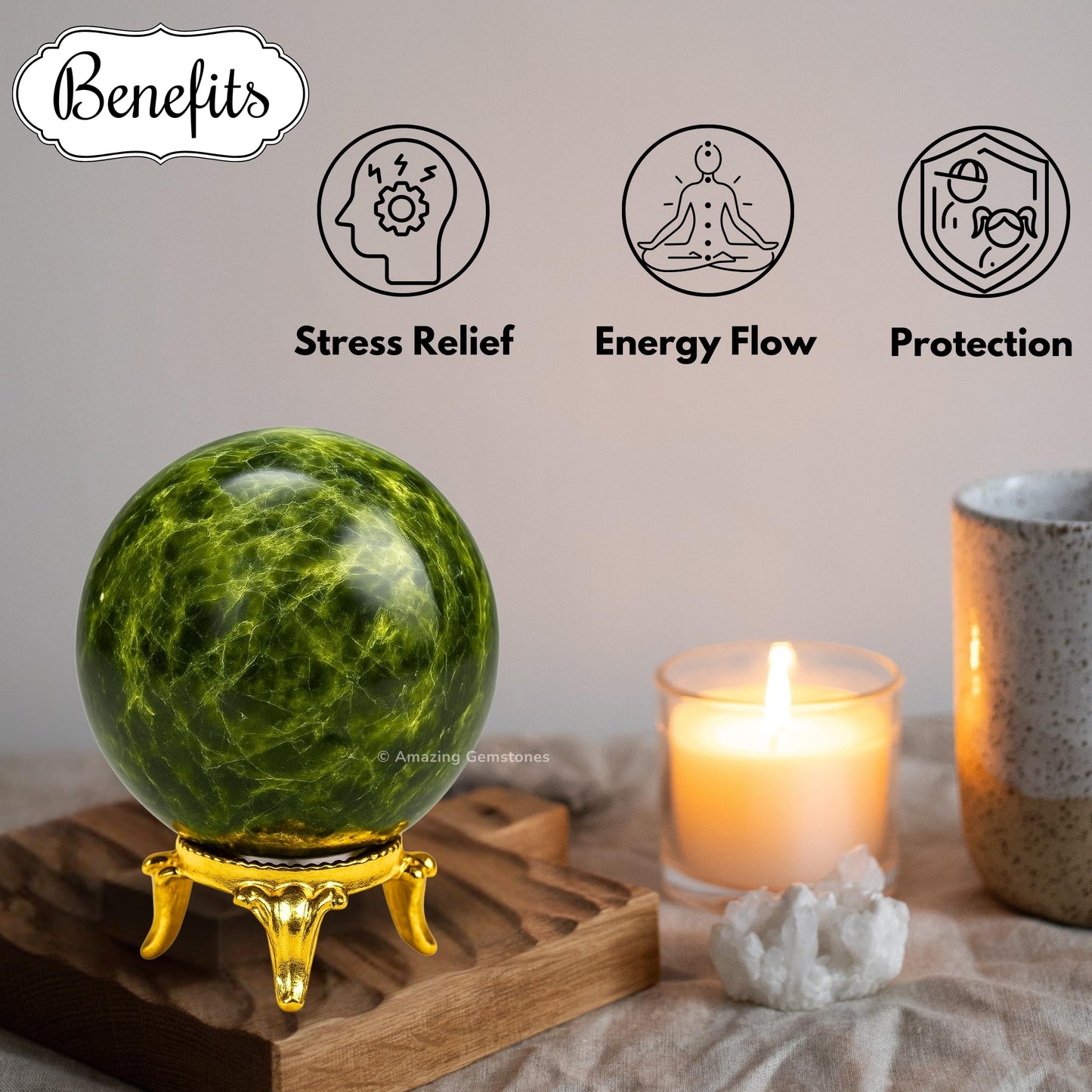 Amazing Gemstone Green Tourmaline in Matrix Crystal Ball with Stand - 2 Inches Crystal Sphere Meditation Balls for Witchcraft and Decorative Balls