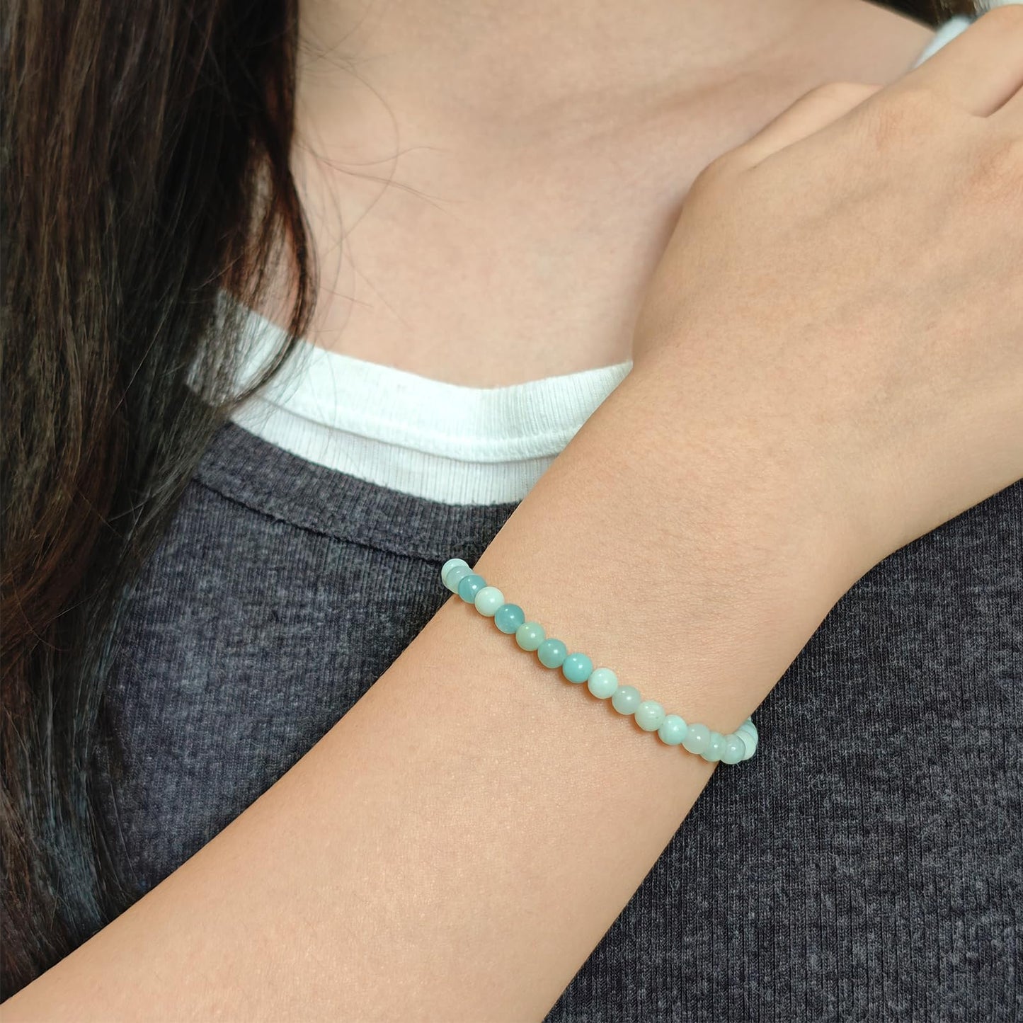 CHCCOYE 4mm Natural Healing Gemstone Bracelet Handmade Yoga Stretch Elastic Bracelet Stress Relief Crystal Jewelry for Men and Women (4mm, Amazonite)