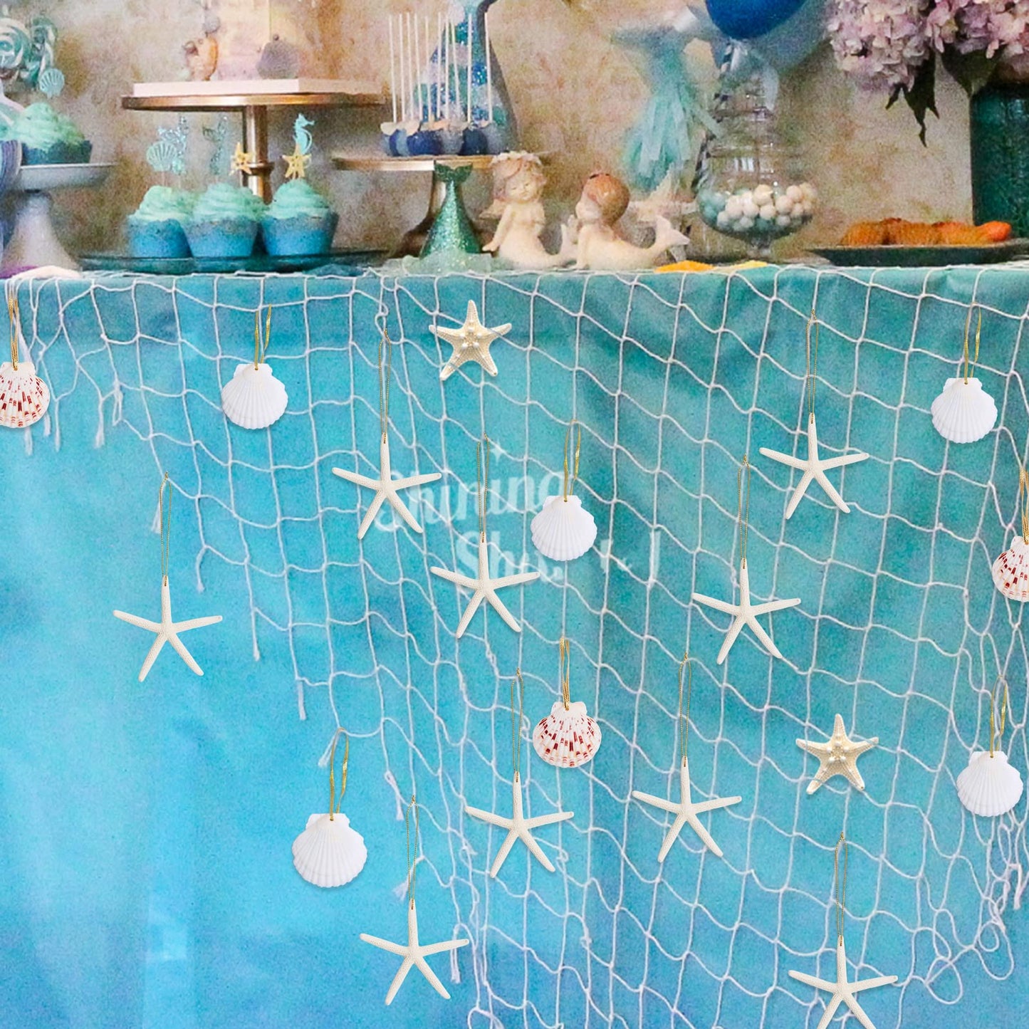 20PCS Christmas Starfish Ornaments Ready to Hang 3"-4'' Natural Starfish Decor with Drilled Holes & Hanging Rope for Christmas Tree Hanging Ornaments, Beach Theme Wedding Home DIY Crafts