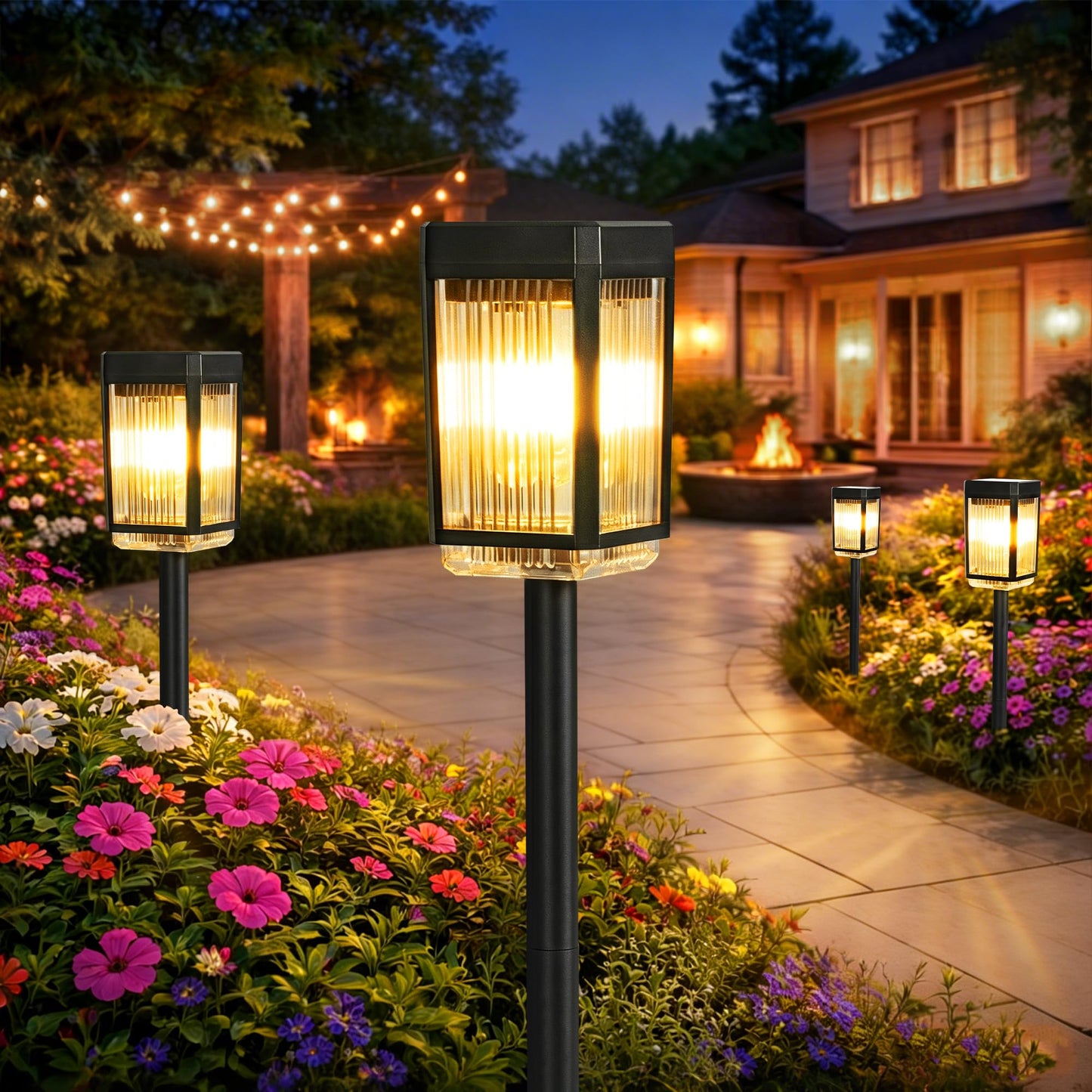HMDecor Solar Pathway Lights, 8 Pack Solar Powered Garden Lights Waterproof IP65, 10-40 LM Auto On/Off Outdoor Light for Lawn Patio Walkway Driveway Decor Landscape Lighting (Warm White)
