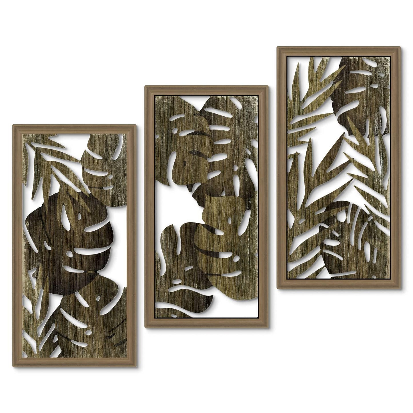Putuo Decor Tropical Leaf Wall Art, Monstera Palm Leaves Natural Aesthetic Boho Decor, Set of 3 Modern Botanical Art for Living Room, Bedroom, Bathroom, Office 16x8 Inch