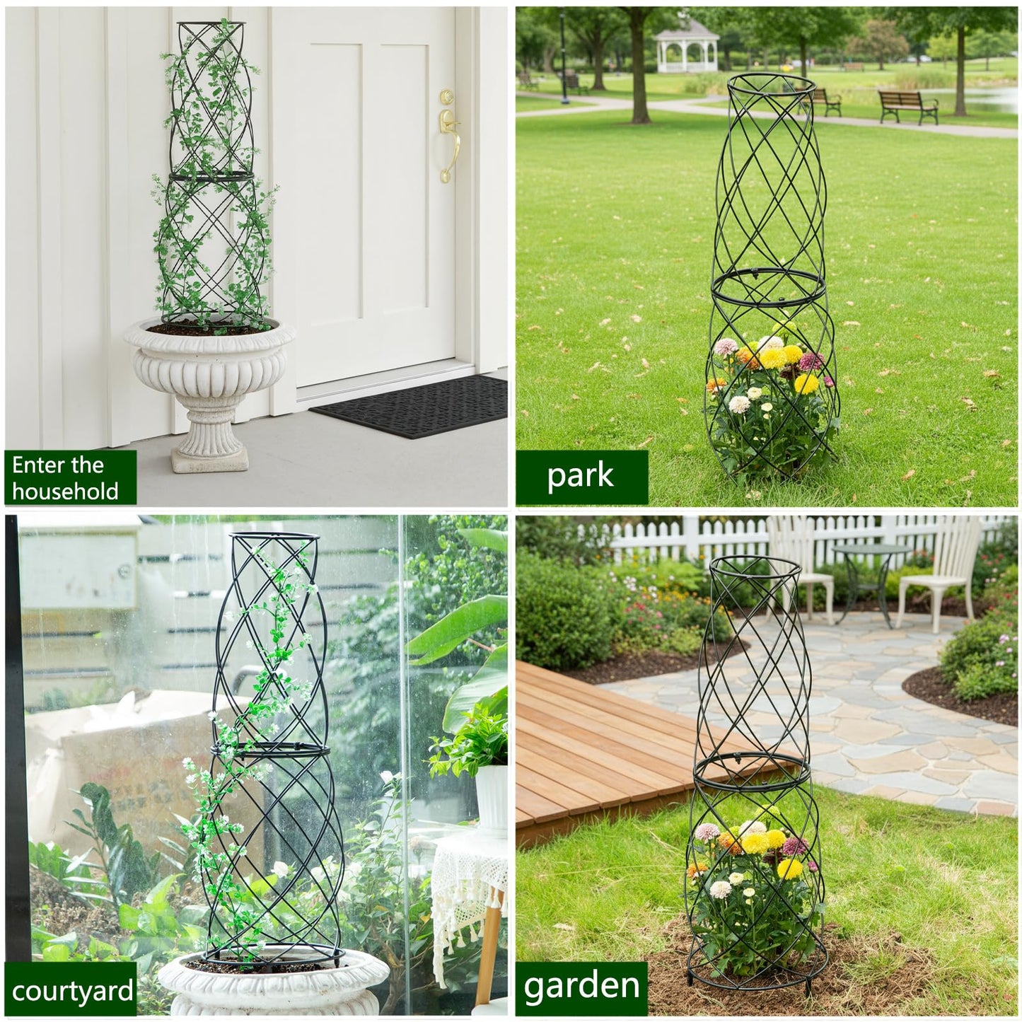 GOOOXIM 35-Inch Metal Garden Obelisk Trellis for Indoor & Outdoor Plants – Durable, Weather-Resistant Support for Climbing Vines, Roses, and Flowering Bushes – Decorative Potted Plant Structure