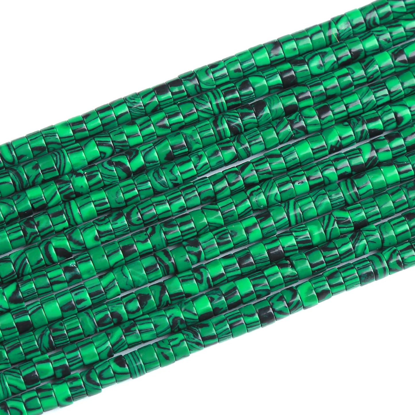 150pcs 2x4mm Green Malachite Tube Shape Beads Loose Flat Round Cylinder Flat Spacer Green Stone Beads for Bracelet Earrings Jewelry Making