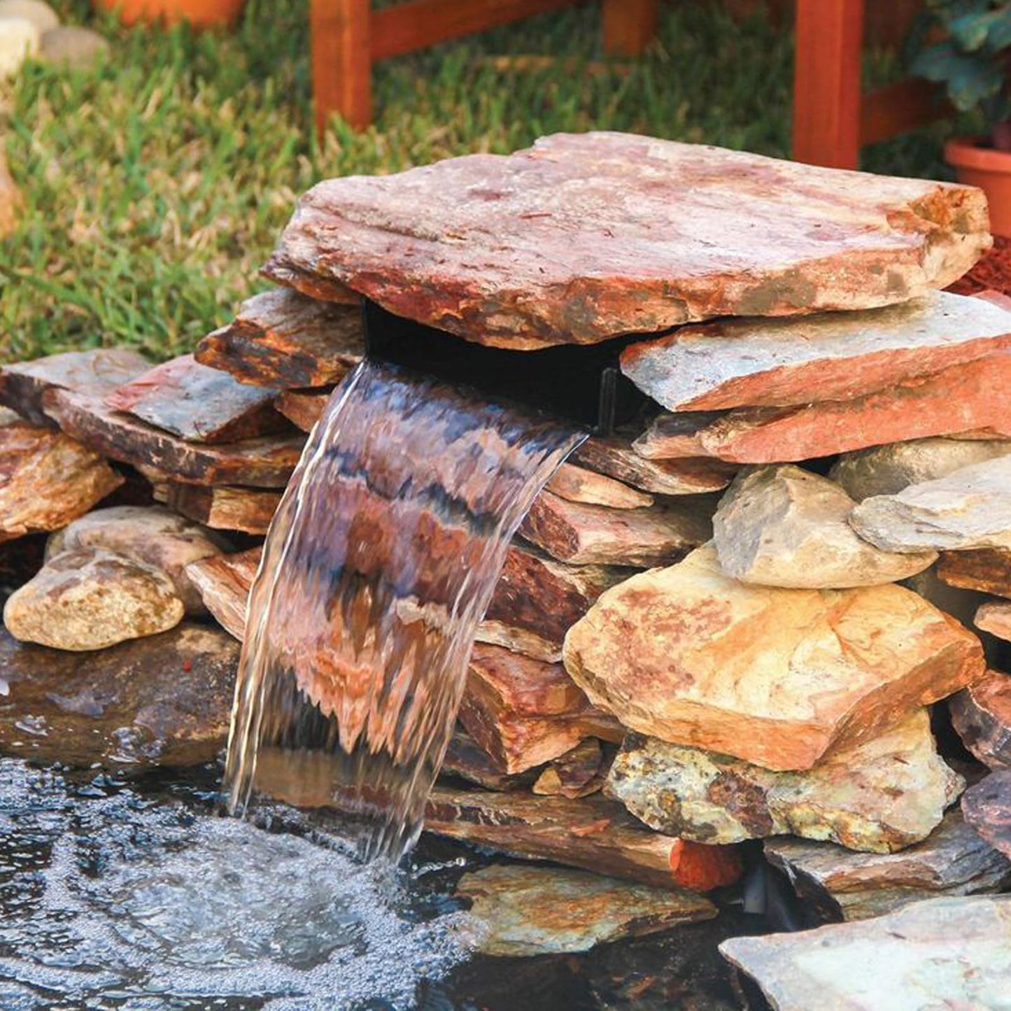 Biling 8 Inch Pond Waterfall Spillway Kit, 304 Stainless Steel Waterfall Box, 40W 660GPH Submersible Pump, 9.8FT Corrugated Tubing & Fittings, Adjustable Flow for Mini Pond & Patio Water Features