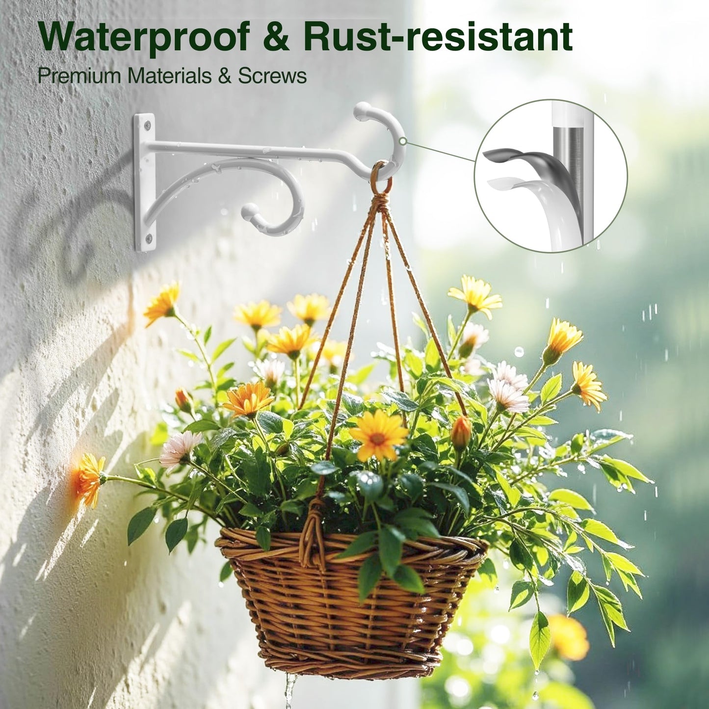 pickpiff 6-Inch Planter Hooks for Hanging Plants - Plant Hanger Hook Indoor Outdoor, Plant Wall Hooks, Brackets for Hanging Plants, Baskets, Wind Chime, Bird Feeder, Bird House (White, Metal, 2 Pack)
