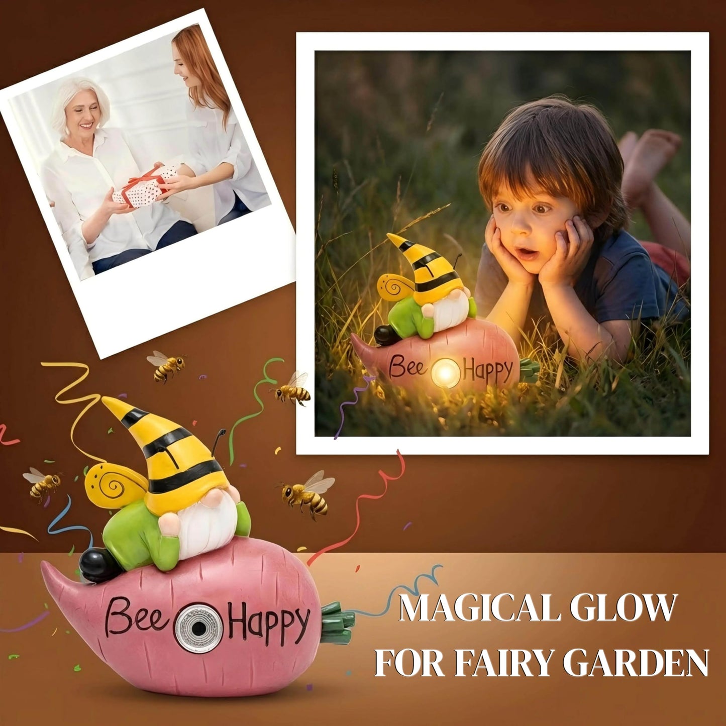 Lune cle Garden Gnomes Outdoor, Solar Gnome Garden Statue & Fairy Garden Accessories, Funny Garden Gnome Yard Ornaments & Lawn Statues, Resin Decor Gnomes Gifts for Women Mom