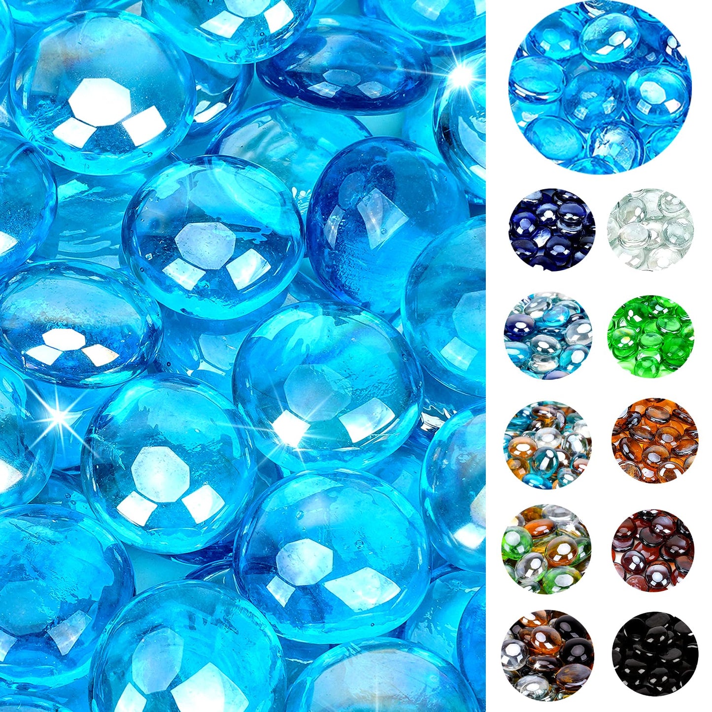 OnlyFire Fire Pit Glass Rocks 10 lbs, High Luster Fire Glass Beads 1/2 Inch, Tempered Glass Marbles for Propane/Natural Gas Fire Pit, Fireplace, Multicolor & Blends Available