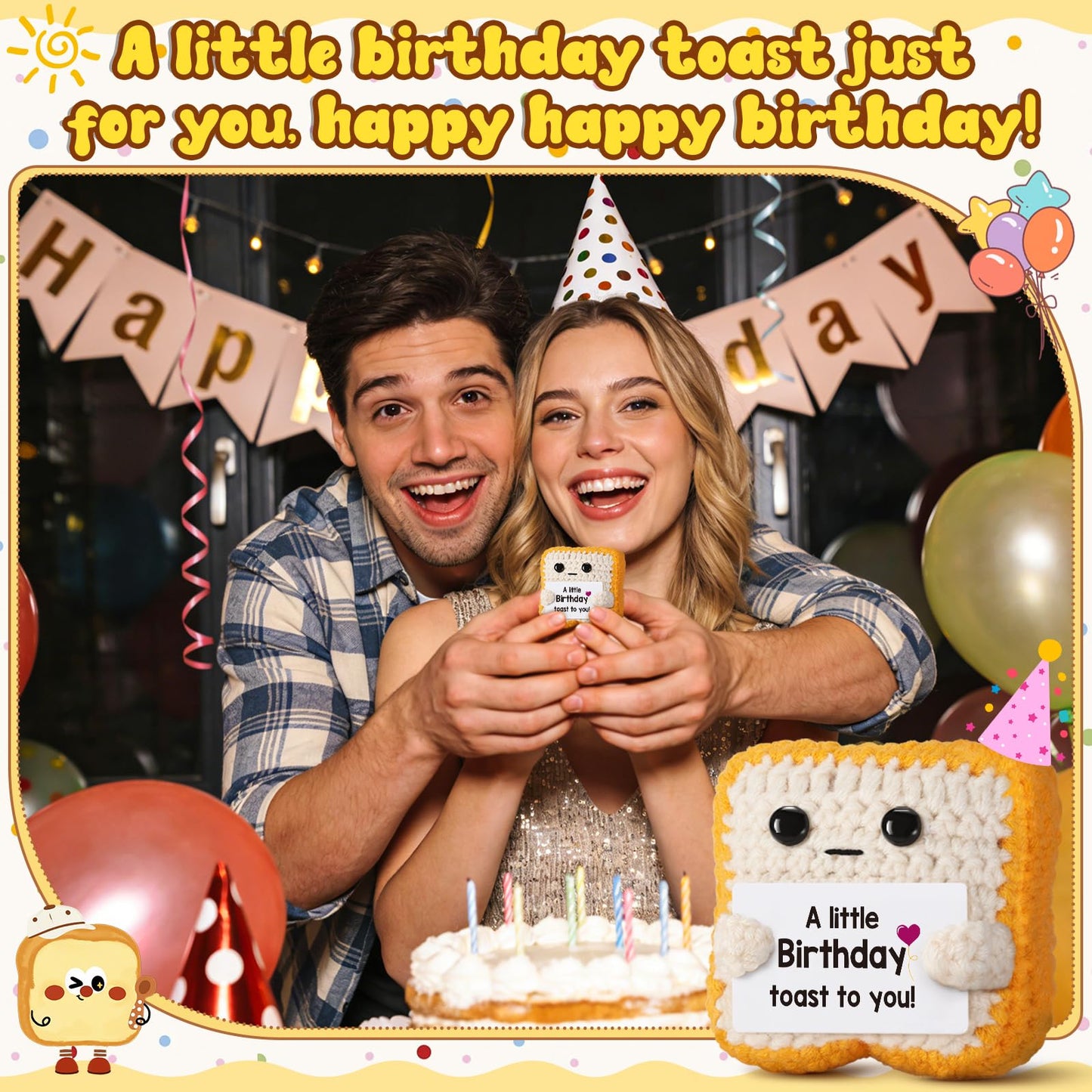 Ovrrcame A Little Birthday Toast to You - Funny Happy Birthday Gifts for Women, Men, Mom, Dad, Sister, Best Friend - Unique Birthday Decorations Crochet Toast Gift Card for Her/Him Ideas, Mothers Day