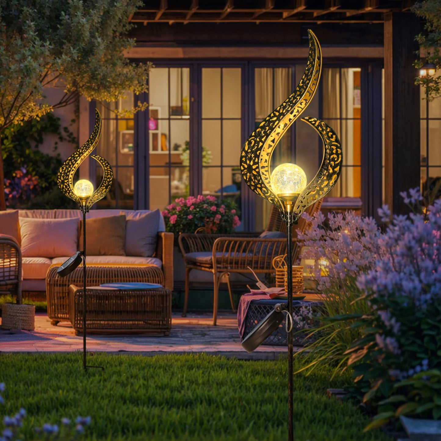 Outdoor Garden Gifts Solar Lights Stake Waterproof, Mothers Day Gifts Mom, Crackle Glass Metal Flower LED Yard Art Ornaments Lights for Pathway, Lawn or Courtyard, Birthday Gifts Women (Bronze)