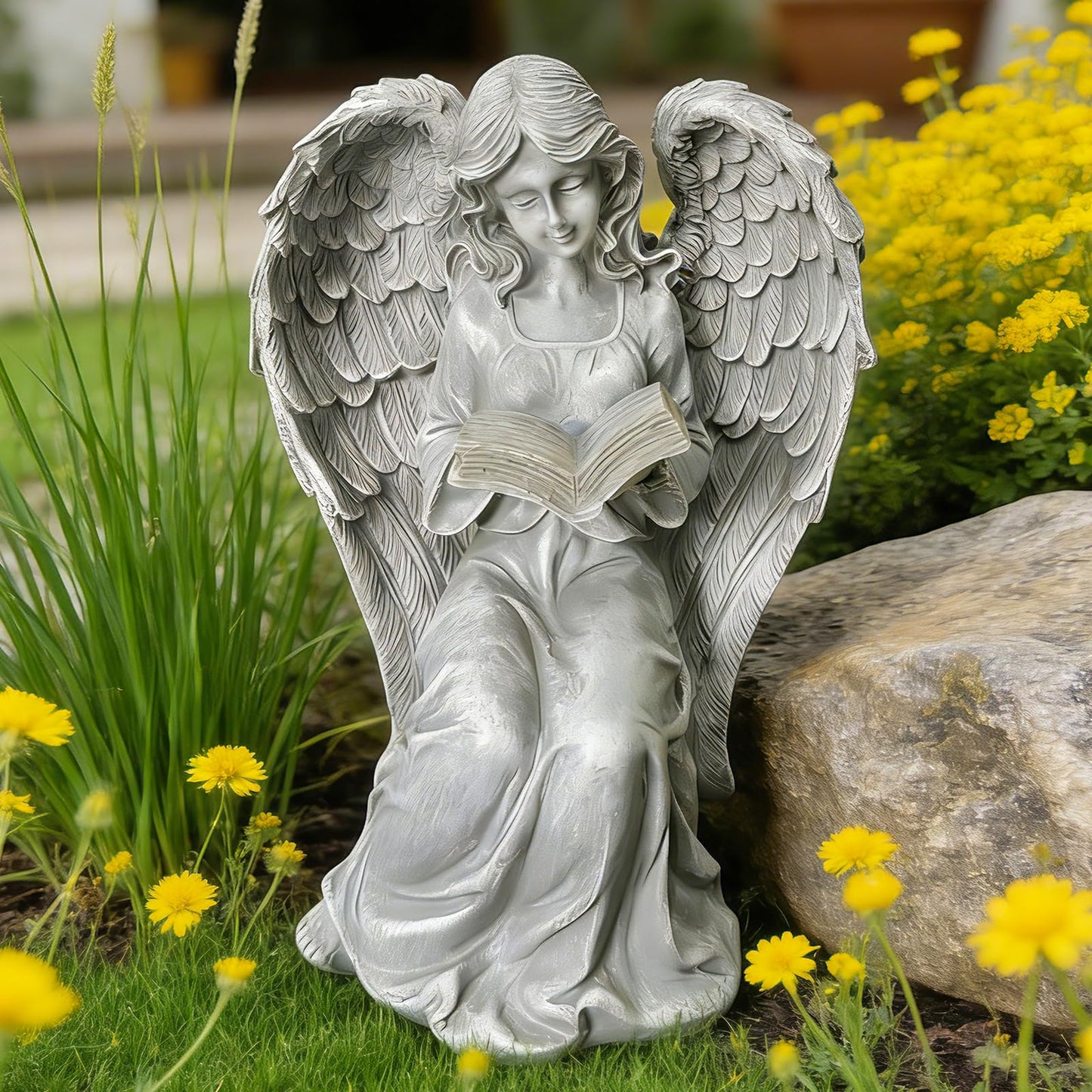 Vcdsoy Solar Garden Outdoor Angel Book Statues,Book Lovers for Balcony Patio Lawn Table Yard Ornaments, Solar Resin Fairy Waterproof LED Lights,Birthday Gifts for Women Mom Grandma