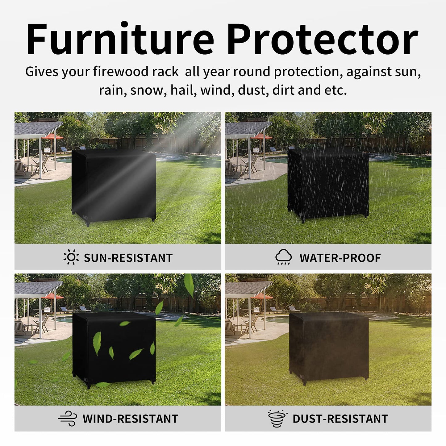 Easy-Going 4 Feet Outdoor Log Rack Cover Waterproof Weatherproof Firewood Cover with Openable Front Flap, (Cover Only, Rack Not Included)