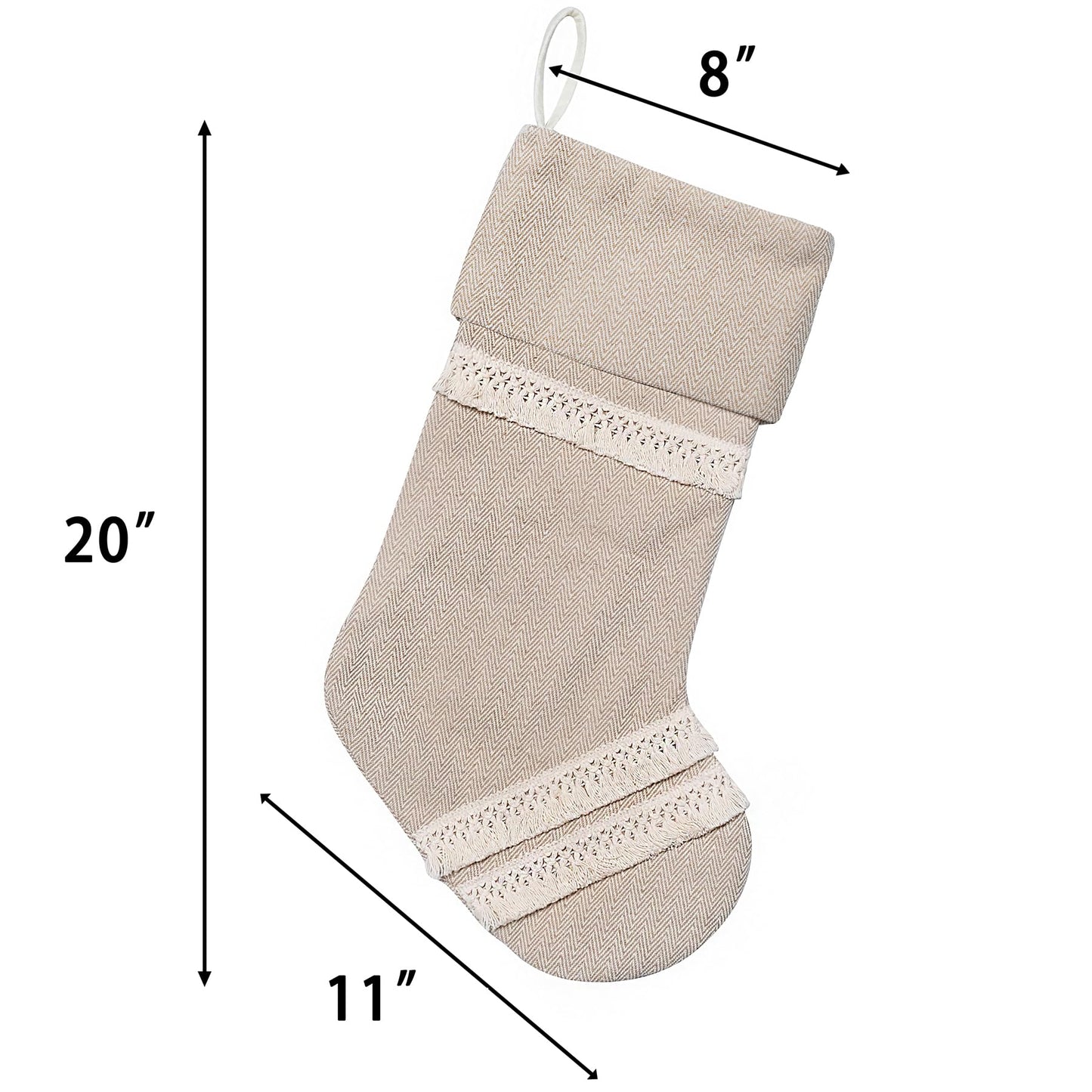 GEX Christmas Stockings 5 Pack for Family 20" Large Rustic Farmhouse Country Xmas Stockings with Tassels Hanging Ornament Decorations for Fireplace Xmas Season (Beige, Set of 5)