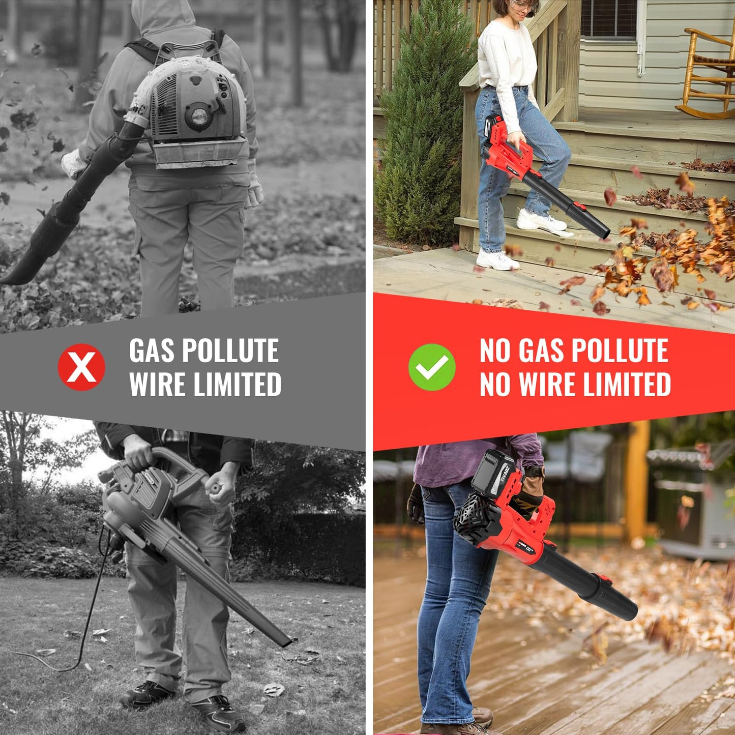 Leaf Blower Cordless, Electric Brushless Leaf Blower with 2 * 4.0Ah Battery Powered, Blowers for Lawn Care, Blower with Extension Nozzle, Battery Powered Blowers Leaf Cordless