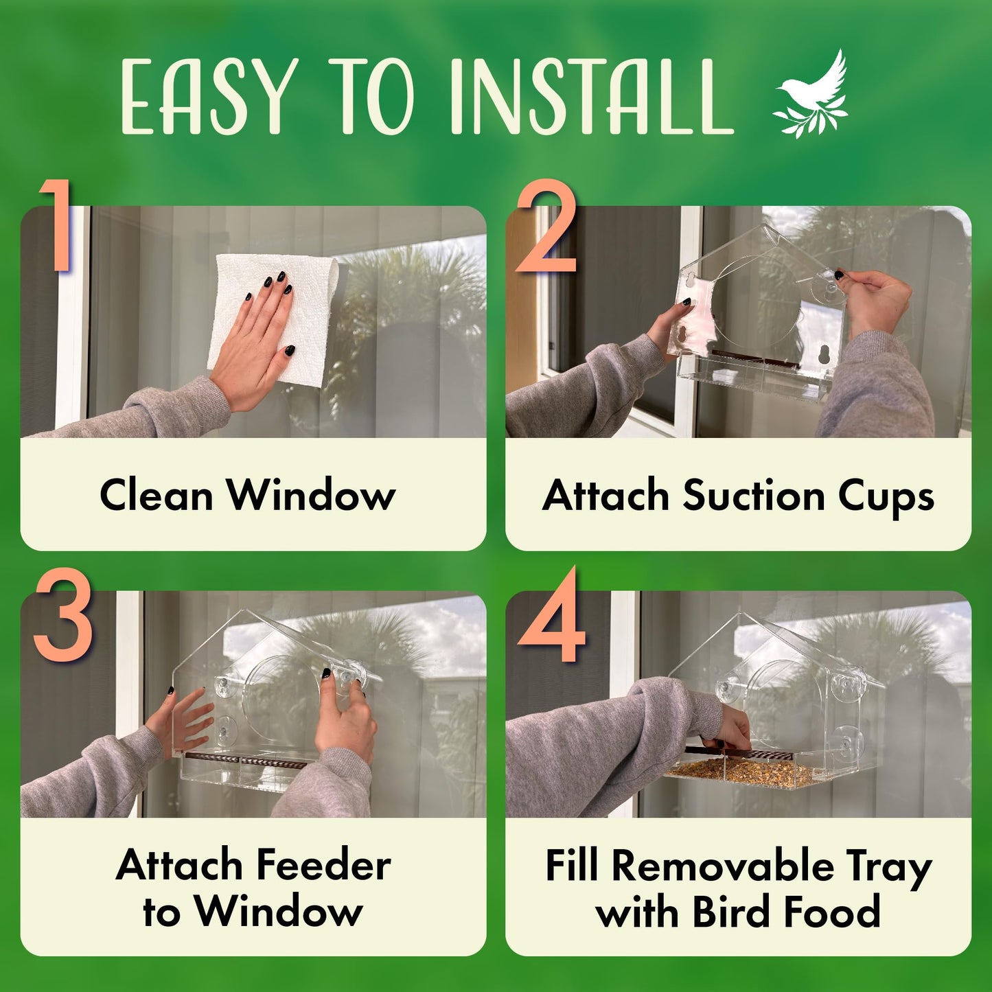 Clear Bird Feeders for Window Viewing Inside - Window Bird House Feeder with Suction Cups - Balcony Birdhouse Feeder with Tray - Easy to Use for Wildlife Lovers, Birding, Kids, Cat, & Elderly